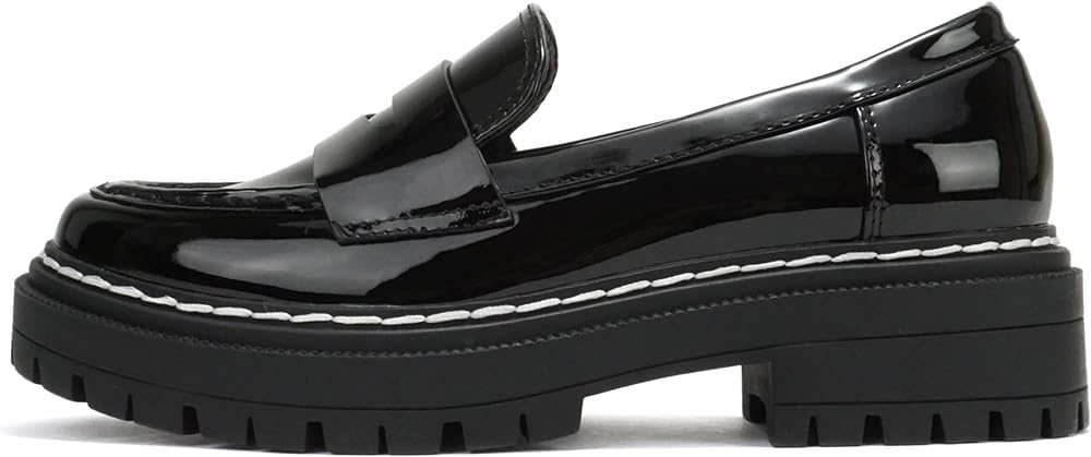 Soda Eureka ~ Women Slip On Platform Penny Loafer Lug Sole with Stitched Detail