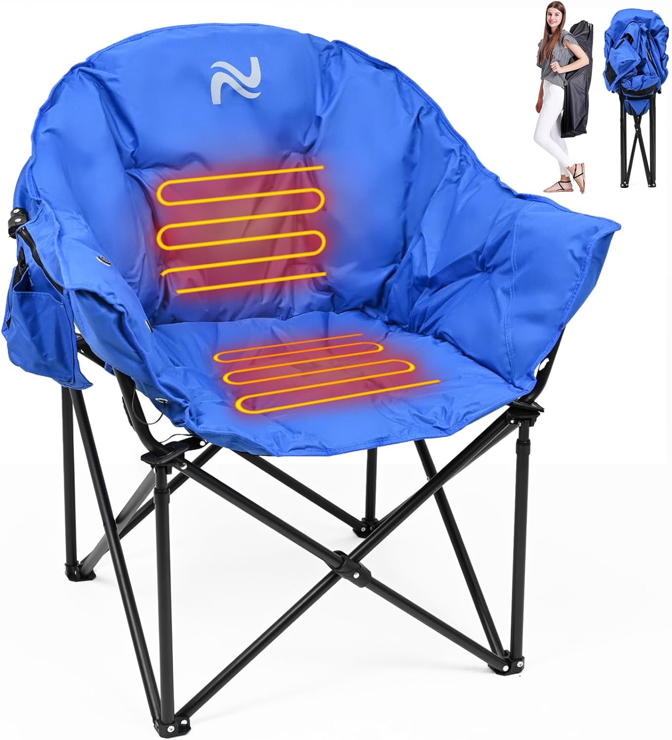 LILYPELLE Oversized Heated Camping Chair, Patio Lounge Chairs with 3 Heat Levels, Portable Folding Heated Chair Round Moon Saucer Folding Lawn Chair Outdoor Chair for Camping, Lounge Patio