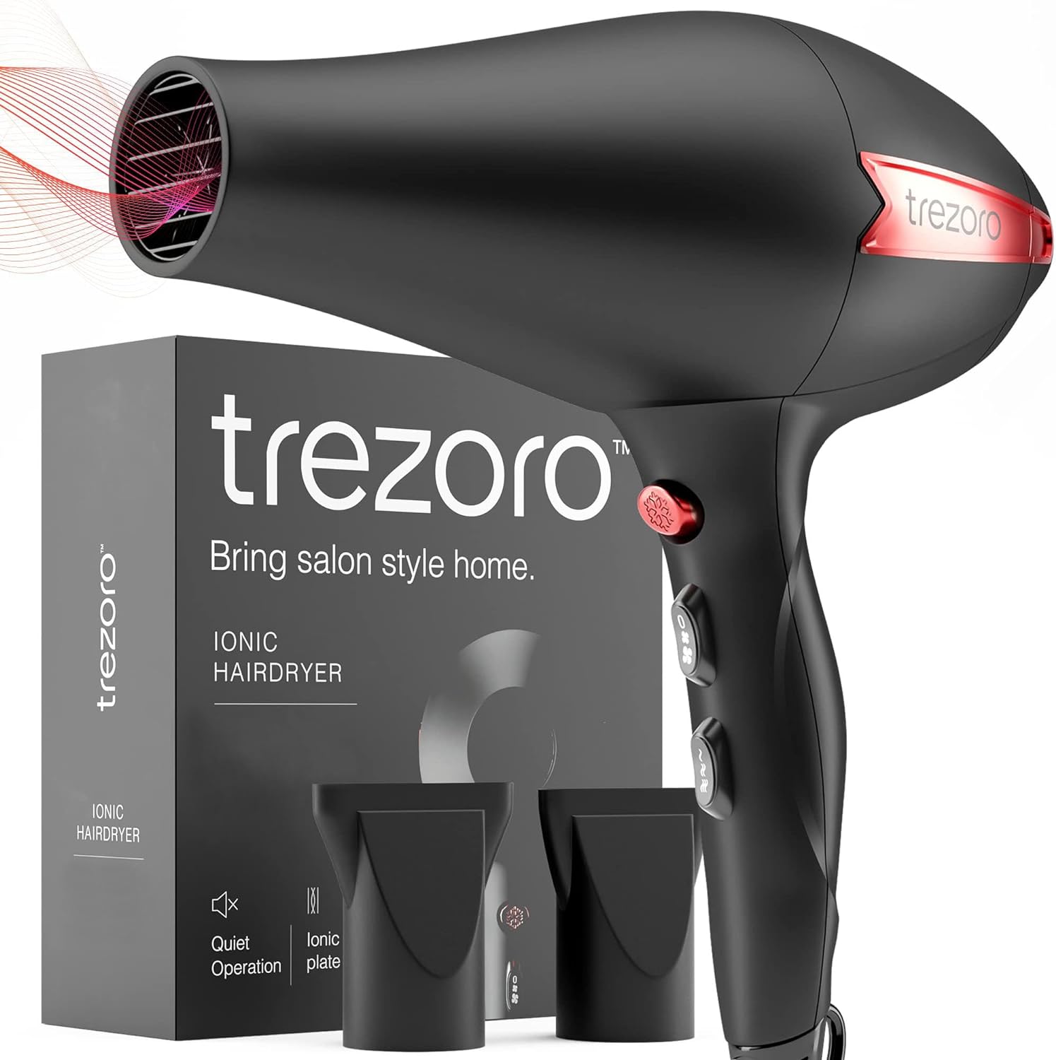 Professional 2200W Ionic Salon Hair Dryer - Professional Blow Dryer - Lightweight Travel Hairdryer for Normal & Curly Hair Includes Volume Styling Nozzle