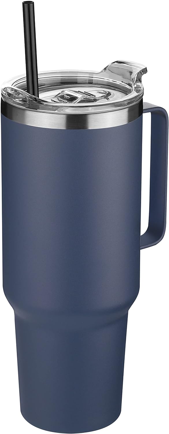 HASLE OUTFITTERS 40 oz Stainless Steel Tumbler with Handle, Vacuum Insulated Tumblers Bulk, Reusable Double Wall Travel Coffee Mug, Durable Powder Coated Water Bottle(Navy, 1)