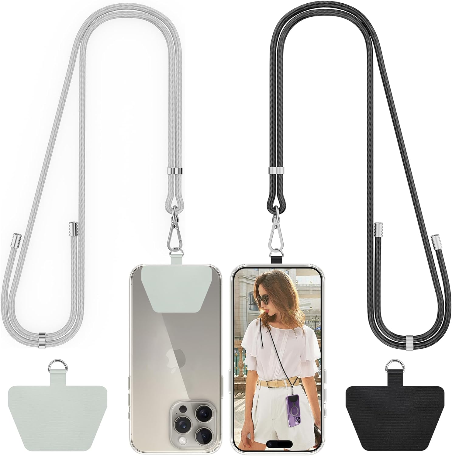 SHANSHUI Phone Lanyard, 2 Pack Crossbody Neck Nylon Universal Cell Phone Lanyard Strap Tether Pads for All Mobile Phones - Black Grey