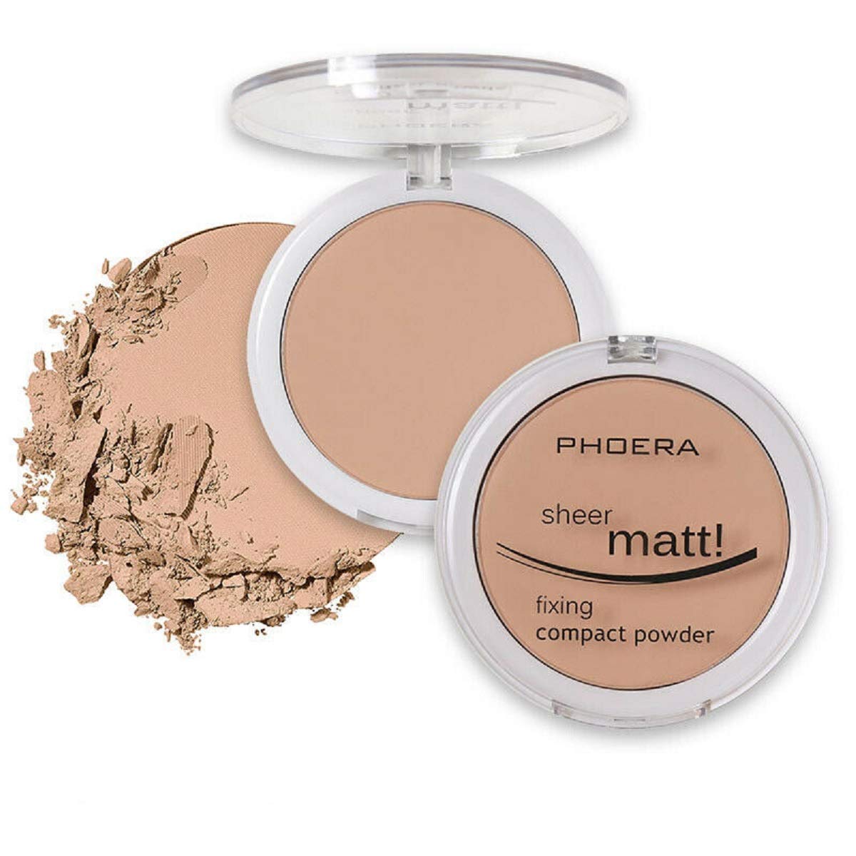 AQUAPURITY PHOERA Sheer Matte Compact Powder Fixing Powder Makeup Base Fixer Setting Powder Foundation Fixing Compact Pressed Powder Long Lasting Make Up Fixer Skin Vitamin E Beauty Blender (203 NUDE)