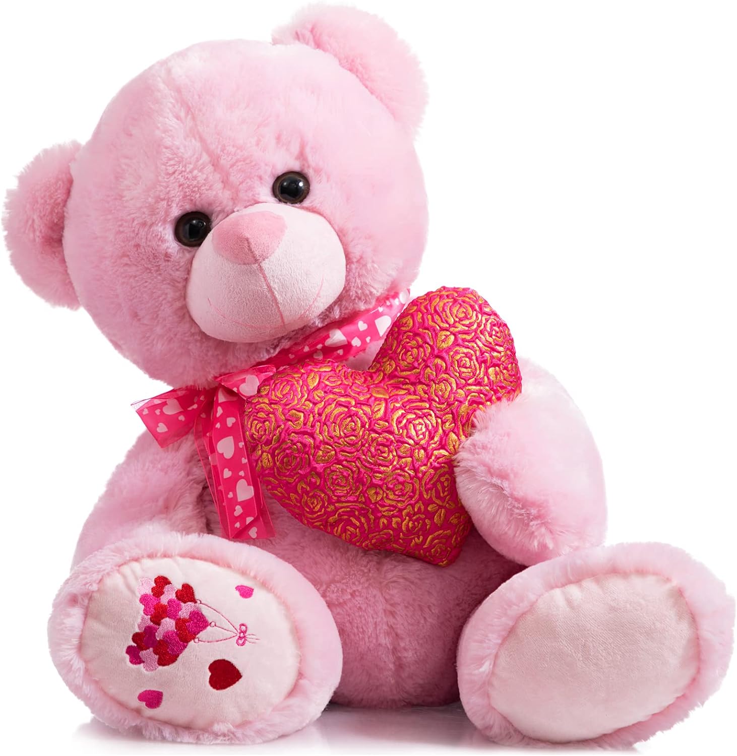 HollyHOME Big Teddy Bear Stuffed Animal Large Sweet Bear Plush with Red Heart Valentine Plush for Girlfriend and Kids 32 inch Pink