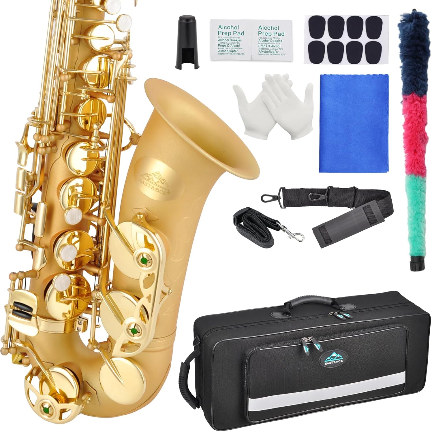 EASTROCK Golden Alto Saxophone E Flat Alto Sax Professional Playing Brass Alto Saxophone Kit for Beginner Student Kid and Musician with Carrying Case,Mouthpiece,Reeds,Cushion Pads,Cleaning Kit,Strap