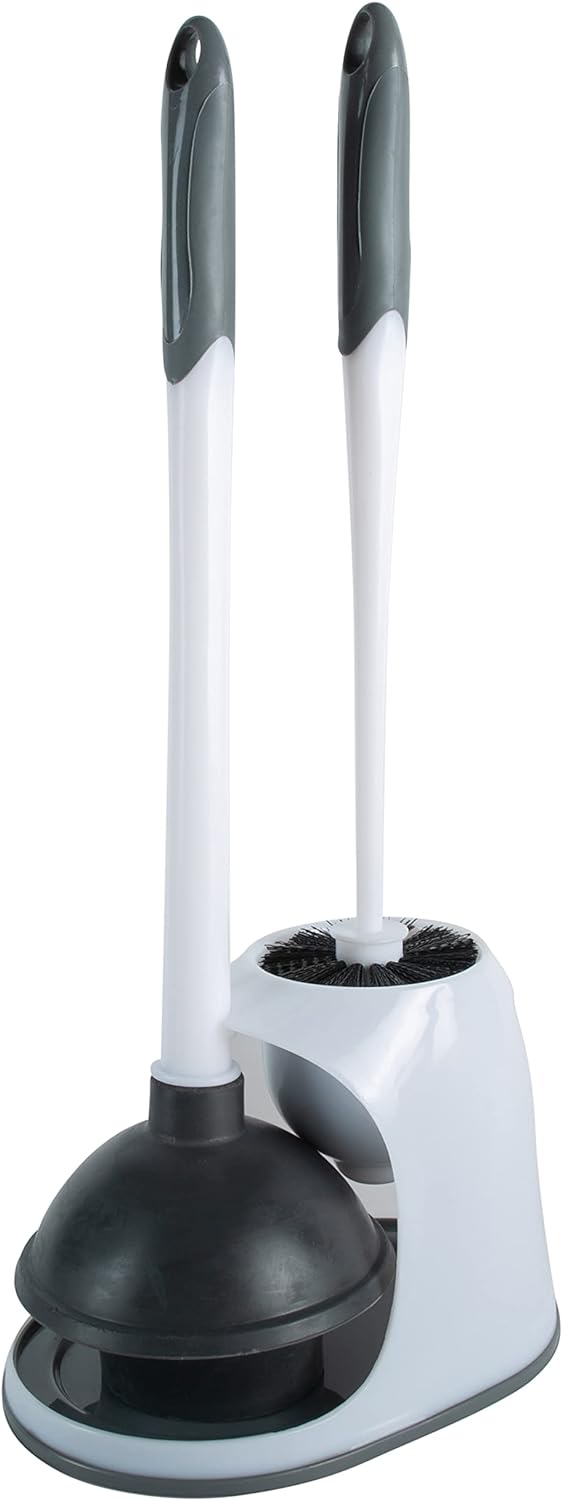 Bath Bliss 2-in-1 Bowl Brush & Plunger Set | Bathroom Accessories | Compact | Space Saving White Toilet-Brushes, 1 Pack