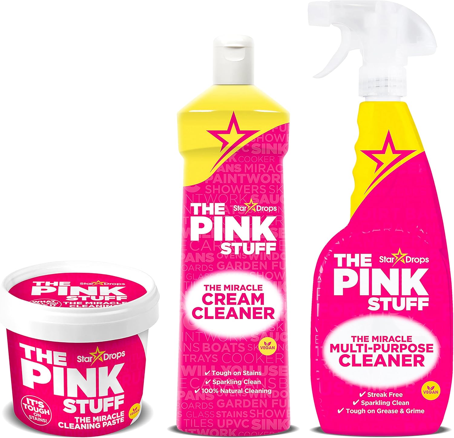 Stardrops - The Pink Stuff Miracle Cleaning Paste, Multi-Purpose Spray, And Cream Cleaner 3-Pack Bundle (1 1 Cleaner)