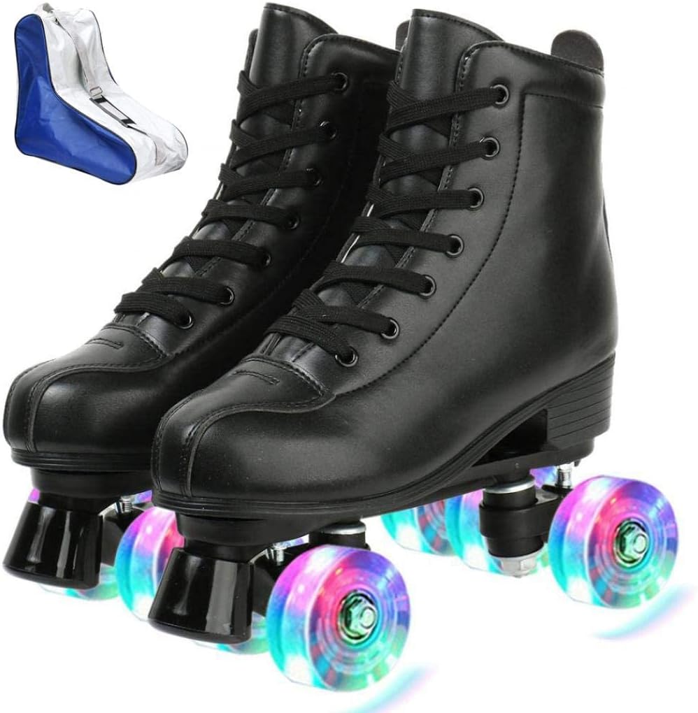 Roller Skate Shoes for Women Men PU Leather High-top Double-Row Roller Skates for Beginner, Professional Indoor Outdoor Roller Skates with Shoes Bag