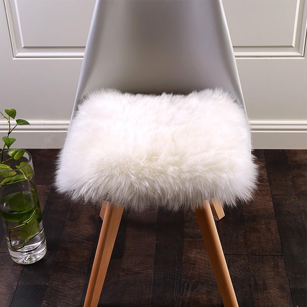 Softlife Square Faux Fur Sheepskin Chair Cover Seat Cushion Pad Super Soft Area Rugs for Living Room Bedroom Dorm (1.6ft x 1.6ft, White)