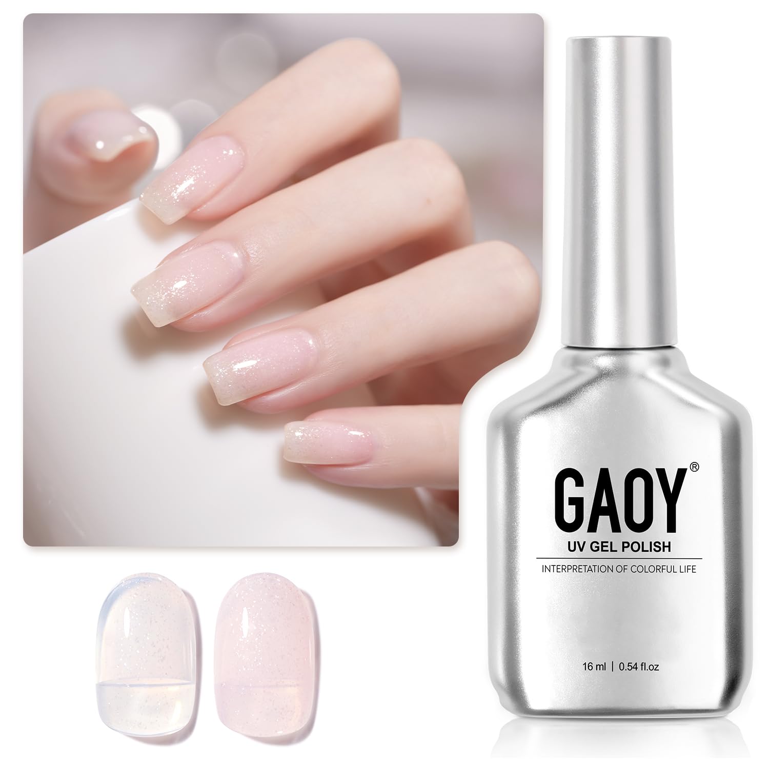 GAOY Jelly Nude Gel Nail Polish, 16ml Sheer Pink Glitter Gel Polish, Shimmering Translucent UV Light Cure for Nail Art DIY, 2165 Starry Pink