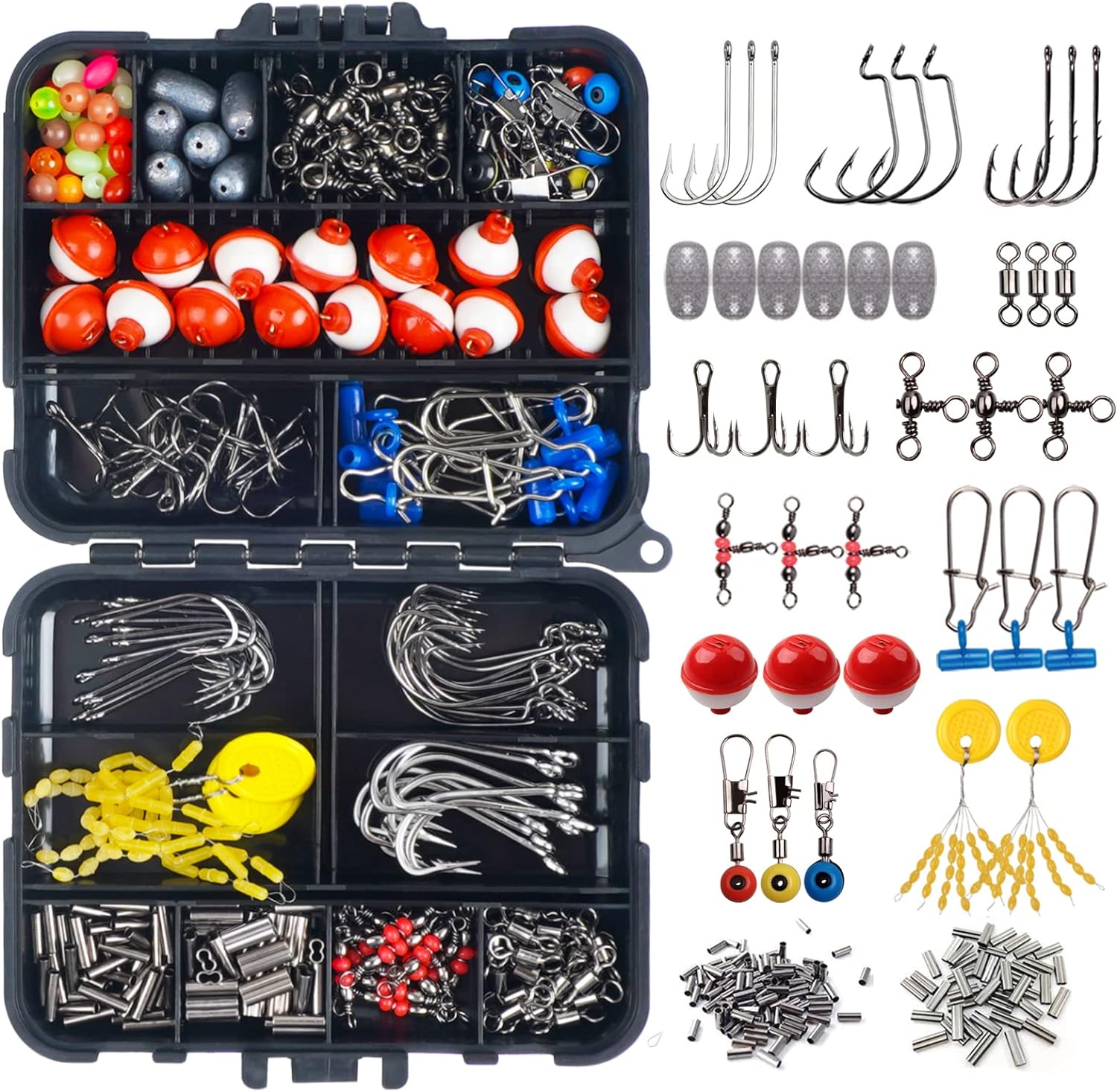 JSHANMEI Fishing Accessories Kit - Fishing Tackle Box Fishing Hooks, Swivel Snap, Sinker Weight, Treble Hooks, Sinker Slides, Cross Barrel Swivel for Freshwater Saltwater Fishing Equipment