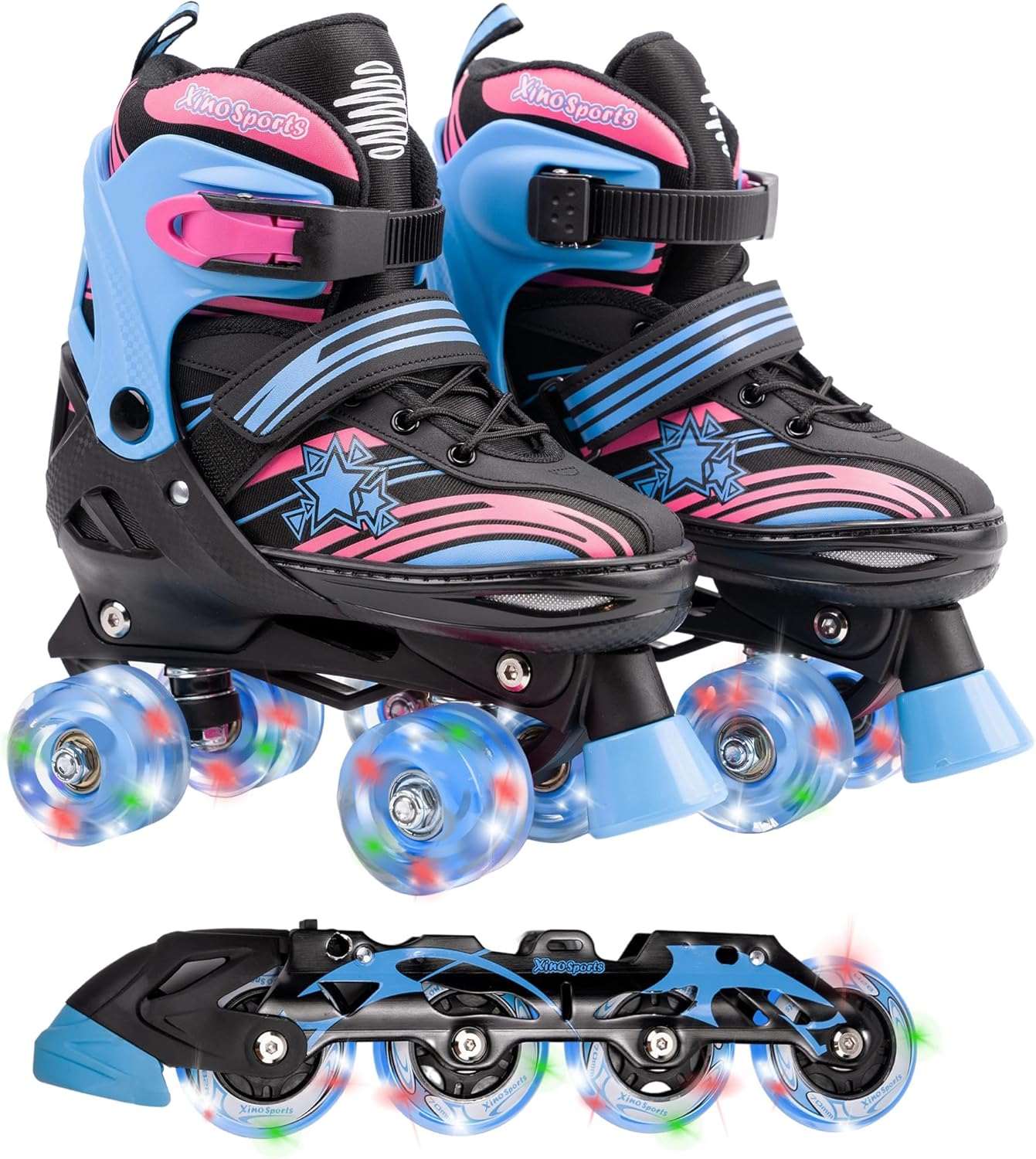 2 in 1 Combo, Kids Roller Skates | Inline Skates - Interchangeable LED Light Up Skates for Kids Ages 6-12, Teens & Adults, Inline Skates for Girls and Boys, Adjustable Roller Skates Blades