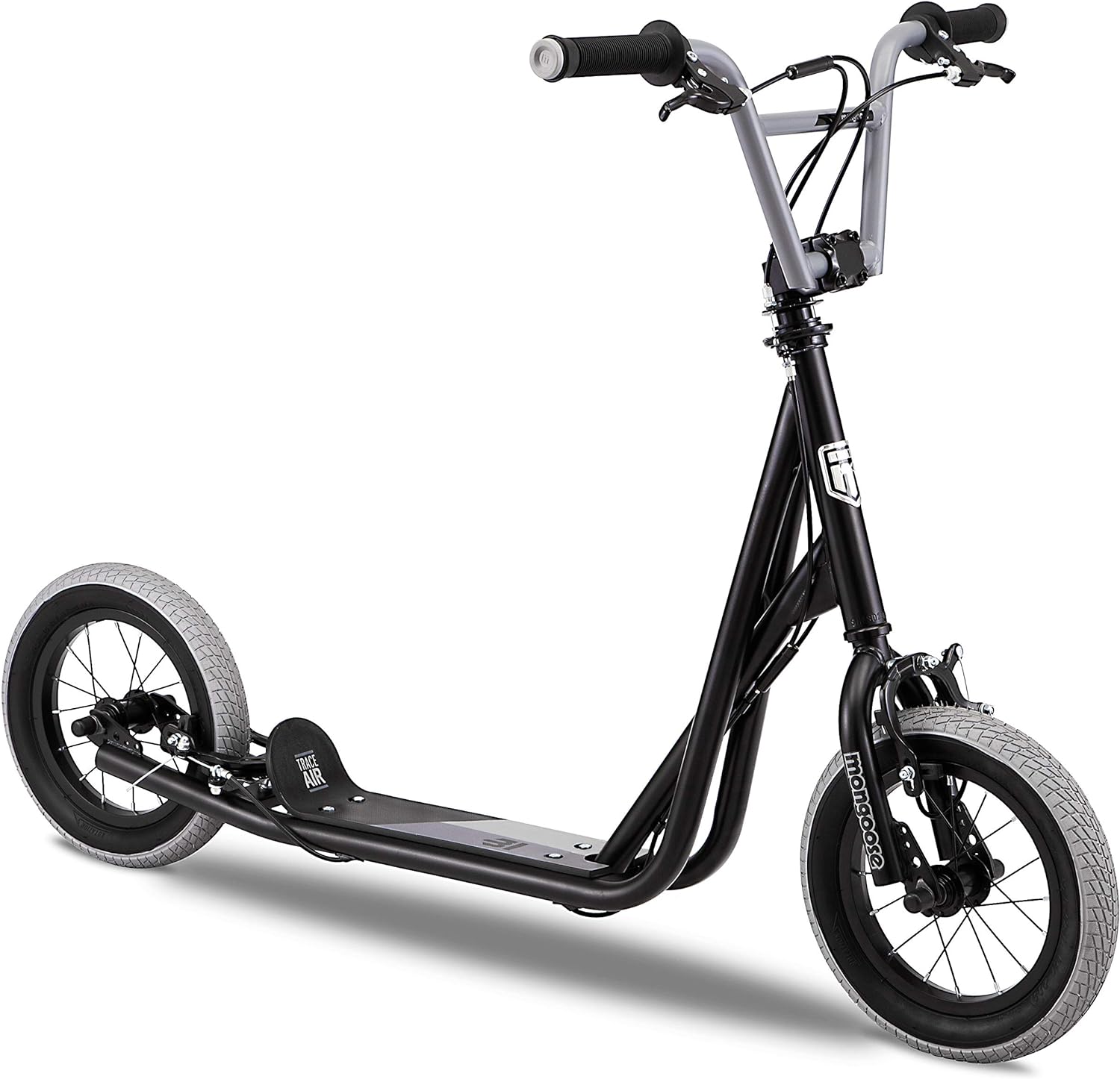 Mongoose Trace Air Youth/Adult Scooter, Non-Folding Design, 12-Inch Wheels Air-Filled Tires, Wide Foot Deck, Perfect for Riders Age 8 Year Old and Up, with Maximum Weight of 220 pounds