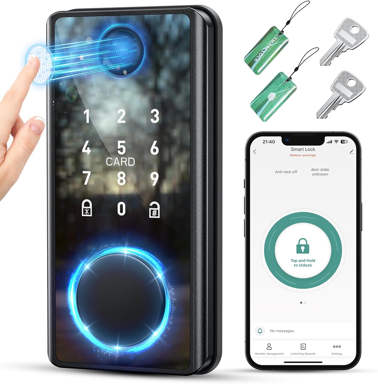 Keyless Entry Door Lock with Keypad - Fingerprint Door Lock - Smart Locks for Front Door - Electronic Keypad Smart Deadbolt Lock - Biometric Smart Digital Door Lock with Code -Auto Lock 1