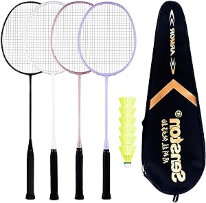 Senston Badminton Rackets Set of 4, Badminton Set for Outdoor Backyards Gym, Lightweight Badminton Rackets 4 Pack with 6 Nylon Shuttlecocks