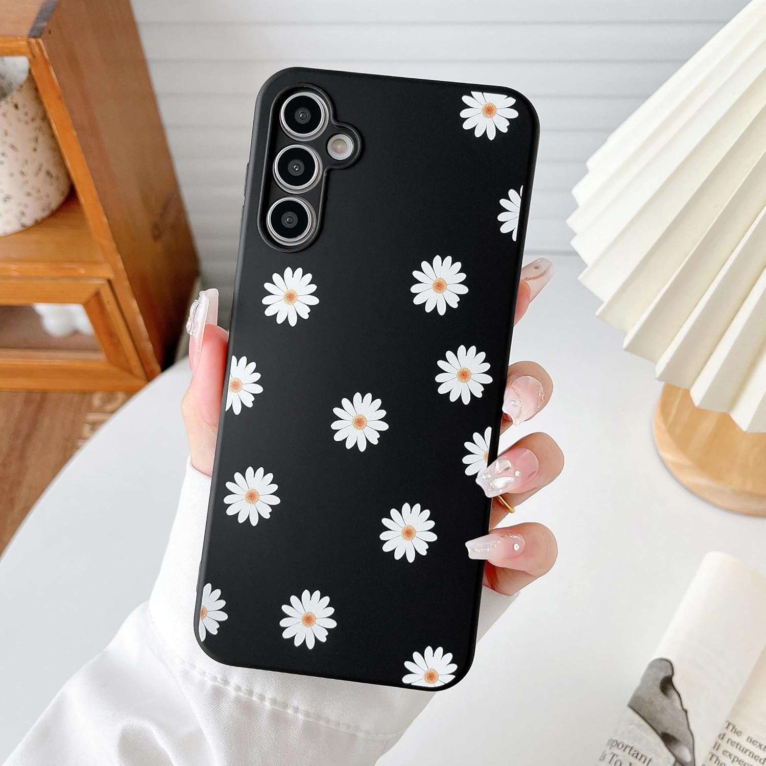 ZTOFERA Case for Samsung Galaxy S24, Premium Liquid Silicone Case, Cute Daisy Floral Design for Girl & Women Anti-Scratch Full Body Shockproof Soft Slim Protective Phone Cover for Samsung S24-Black