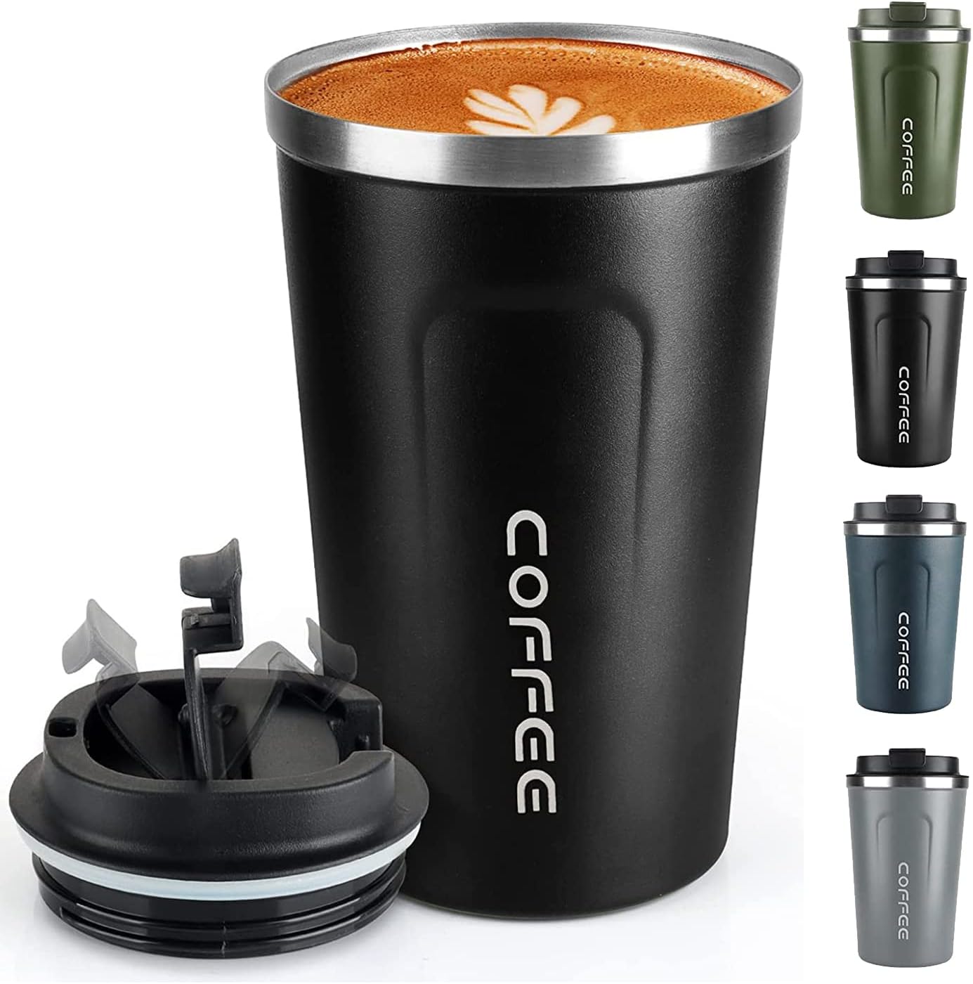 Coffee Mug 12oz - Insulated Coffee Travel Mug Spill Proof with Leakproof Lid Vacuum Stainless Steel Thermos Coffee Tumblers to GO, Reusable Coffee Cup for Men and Women for Hot & Cold Drinks (Black)