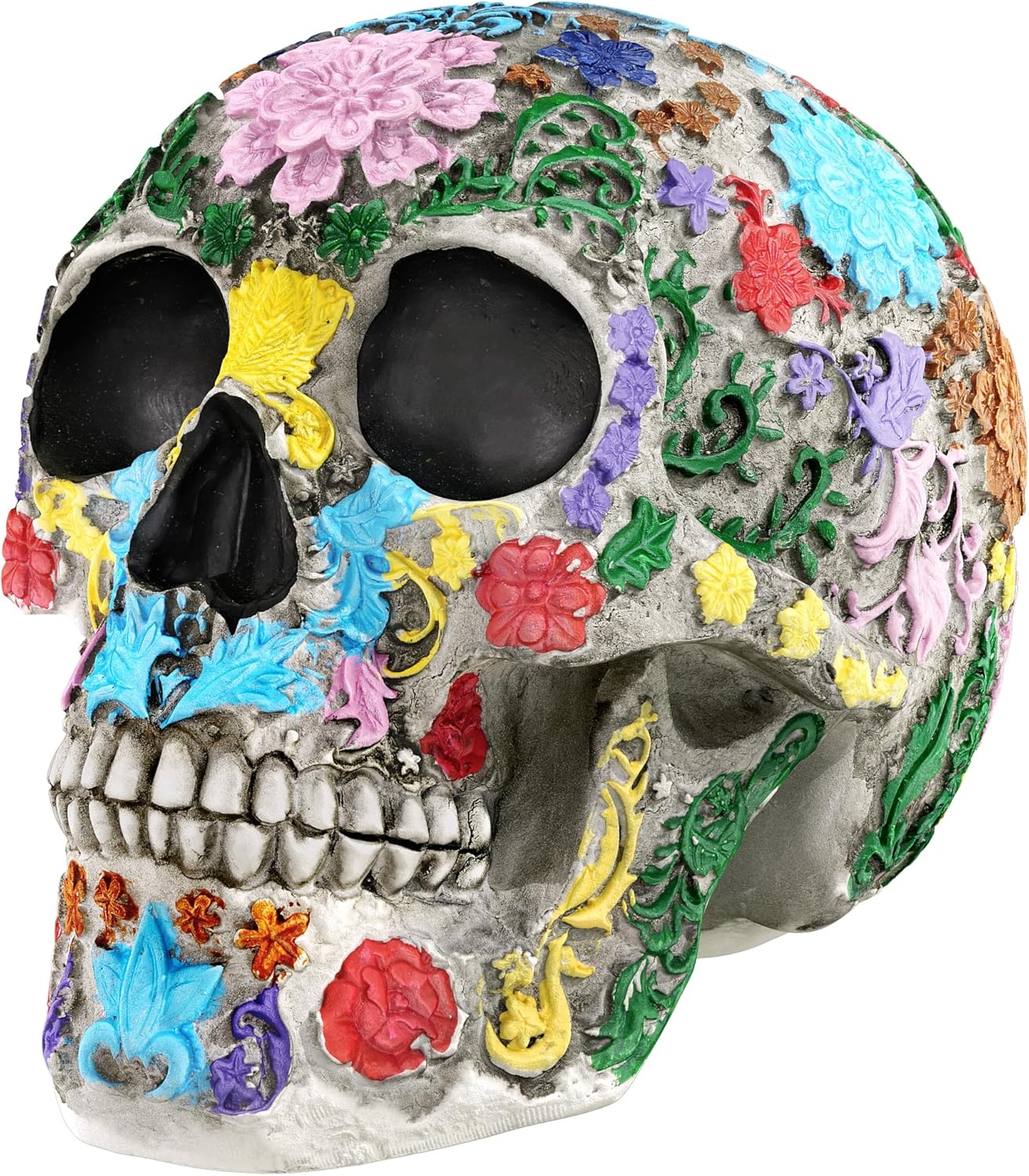 READAEER Life Size Skull Resin Colorful Floral Human Skull Model Adult Head Bone Model Day of The Dead Dcor