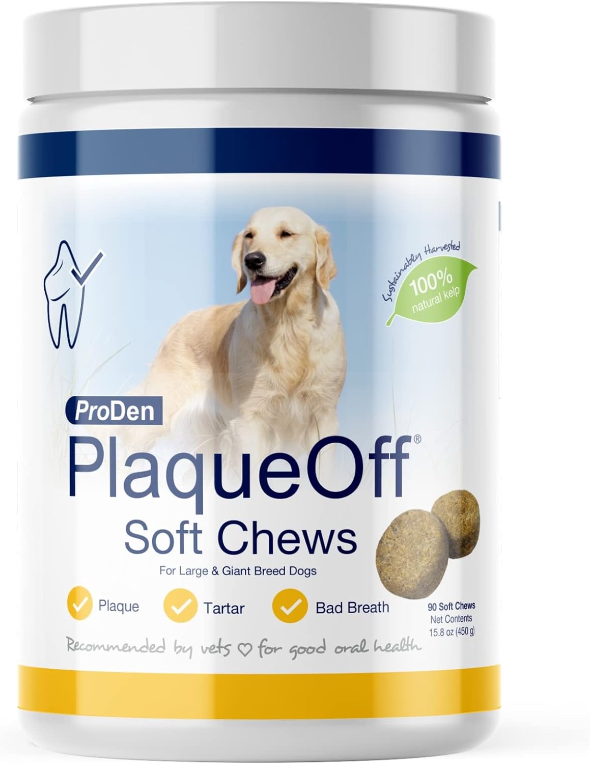 ProDen PlaqueOff Soft Chews with Natural Kelp - for Large & Giant Breed Dogs - Supports Normal, Healthy Teeth, Gums, and Breath Odor in Dogs - 90 Soft Chews