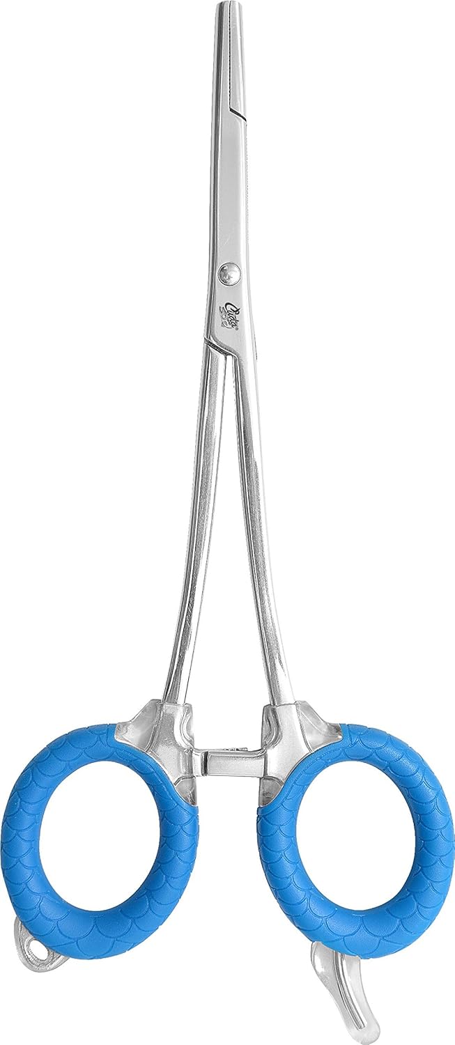 Cuda 8.5 Stainless Steel Freshwater Forceps with Serrated Mono Cutters and Integrated Hook Sharpener,Blue/Silver