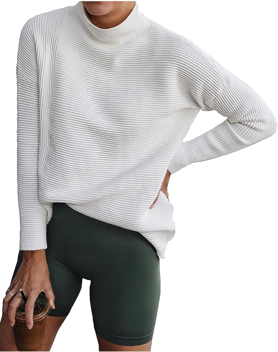 BTFBM Women Cozy Long Sleeve Mock Neck Fashion Sweaters Soft Solid Color Ribbed Knit Casual Fall Winter Pullover Sweater