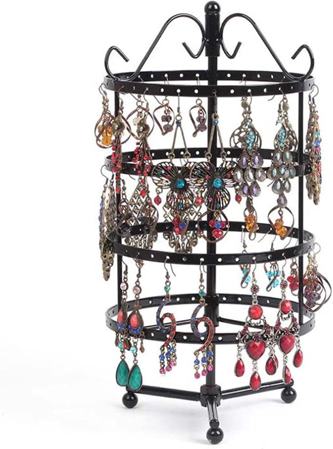 PENGKE Earring Holder Organizer,360 Rotating Earring Organizer, 4 Tiers 144 Holes Earring Jewelry Display Stands,Metal Necklace Jewlery Holder,12.2 x6 inch Black