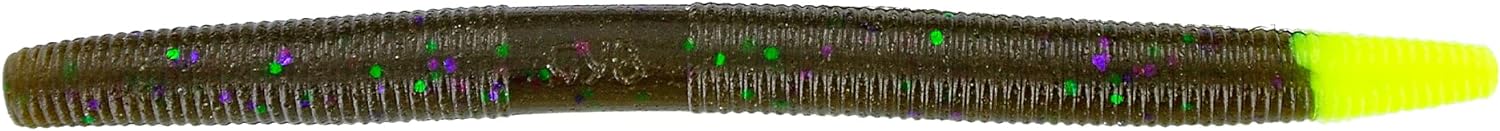 Gary Yamamoto 5 SENKO GREEN PUMPKIN/LARGE GREEN & PURPLE FLAKE W/ CHARTREUSE TAIL (10 PACK)