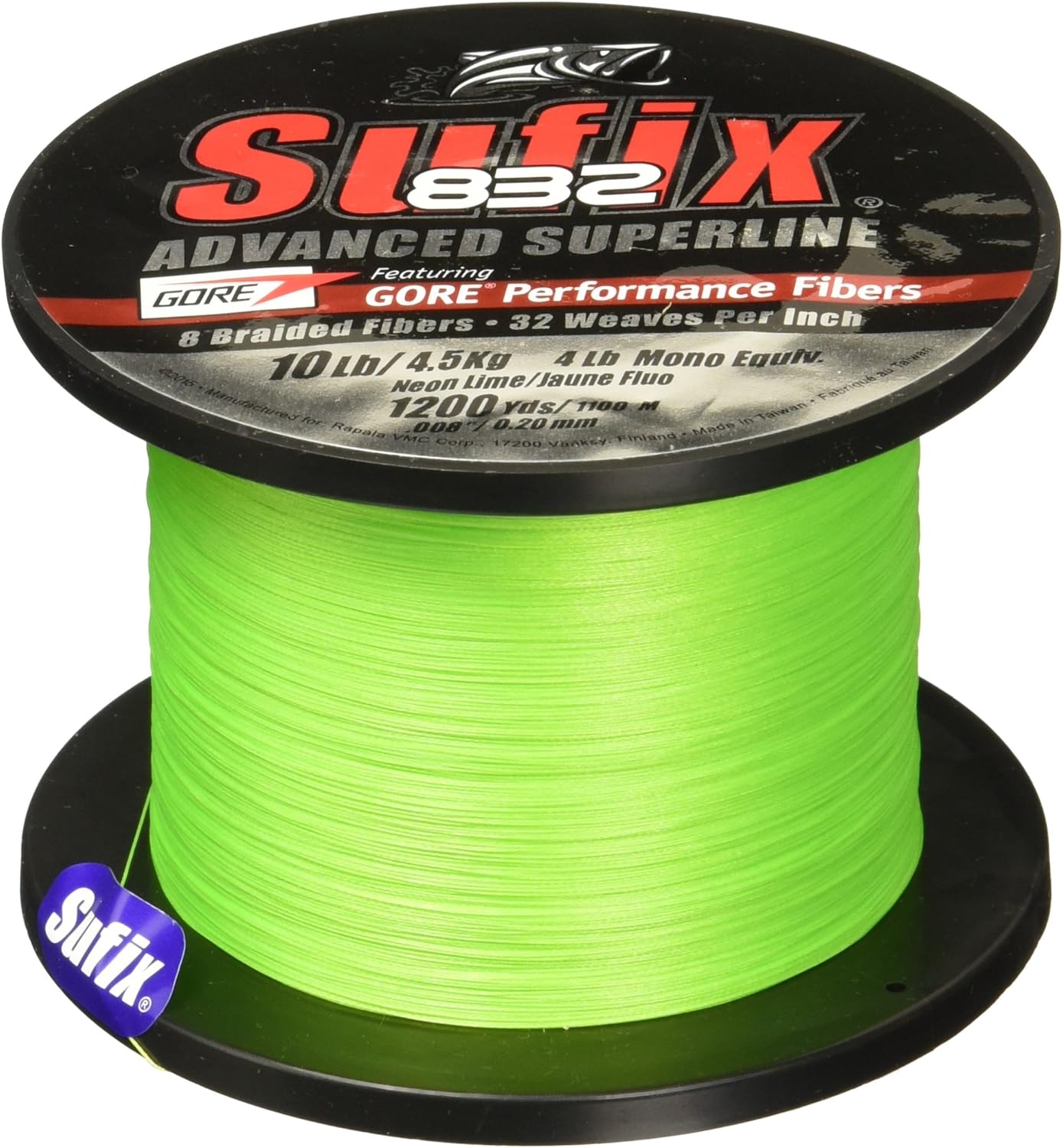 Sufix 832 Braid Line-1200 Yards (Neon Lime, 50-Pound)