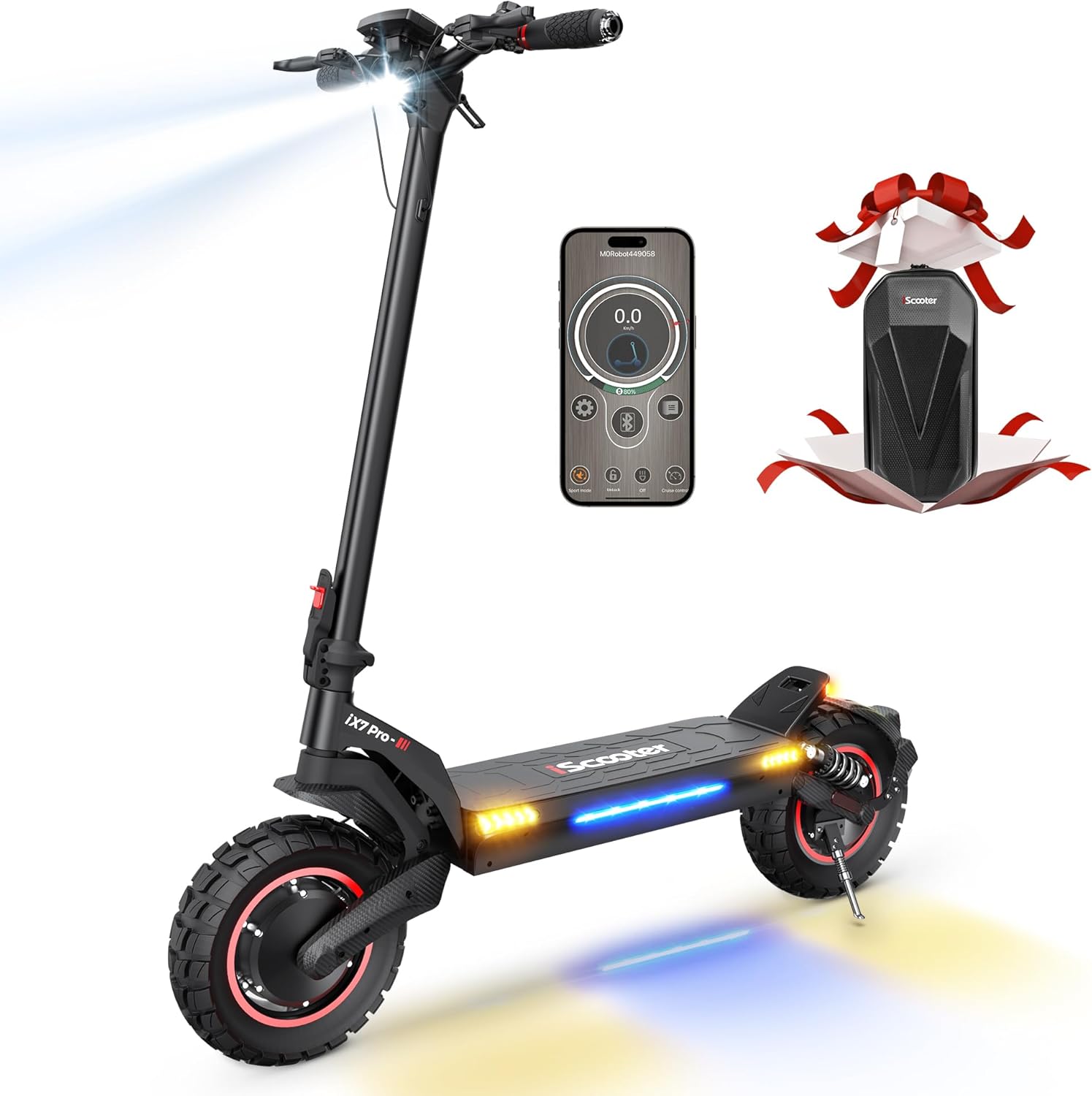 iScooter Electric Scooter Adults, 50/43/40 MILES Long Range, 38/28 MPH Top Speed, Commuting and Off-road Electric Scooter with Turn Signals, Double Braking Systems, APP and Storage Bag