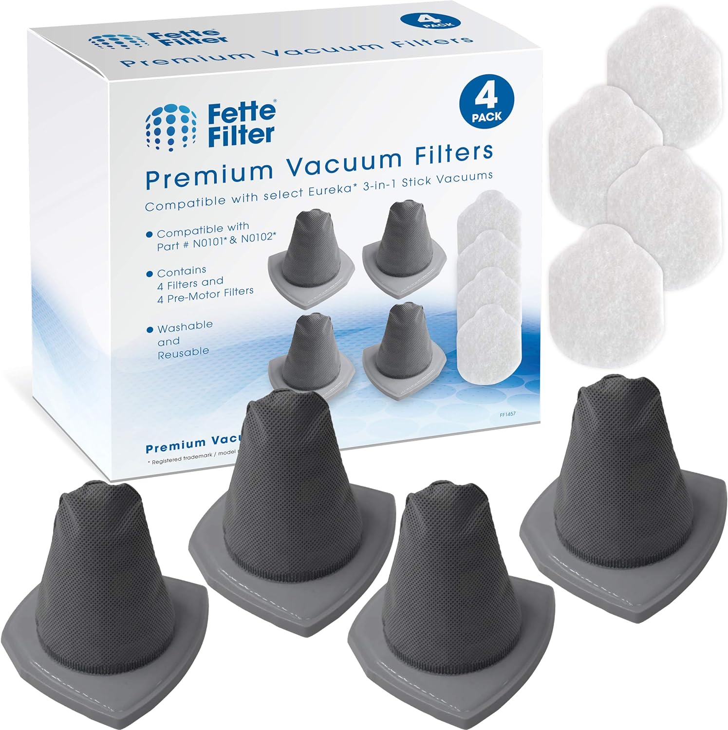 Fette Filter - NES Series Vacuum Filter Set Compatible with Eureka NES210, NES212, NES215, NES215A Blaze 3-in-1 Stick Vacuums. Part # N0101 & N0102 4 Filters and 4 Pre-Motor Filters