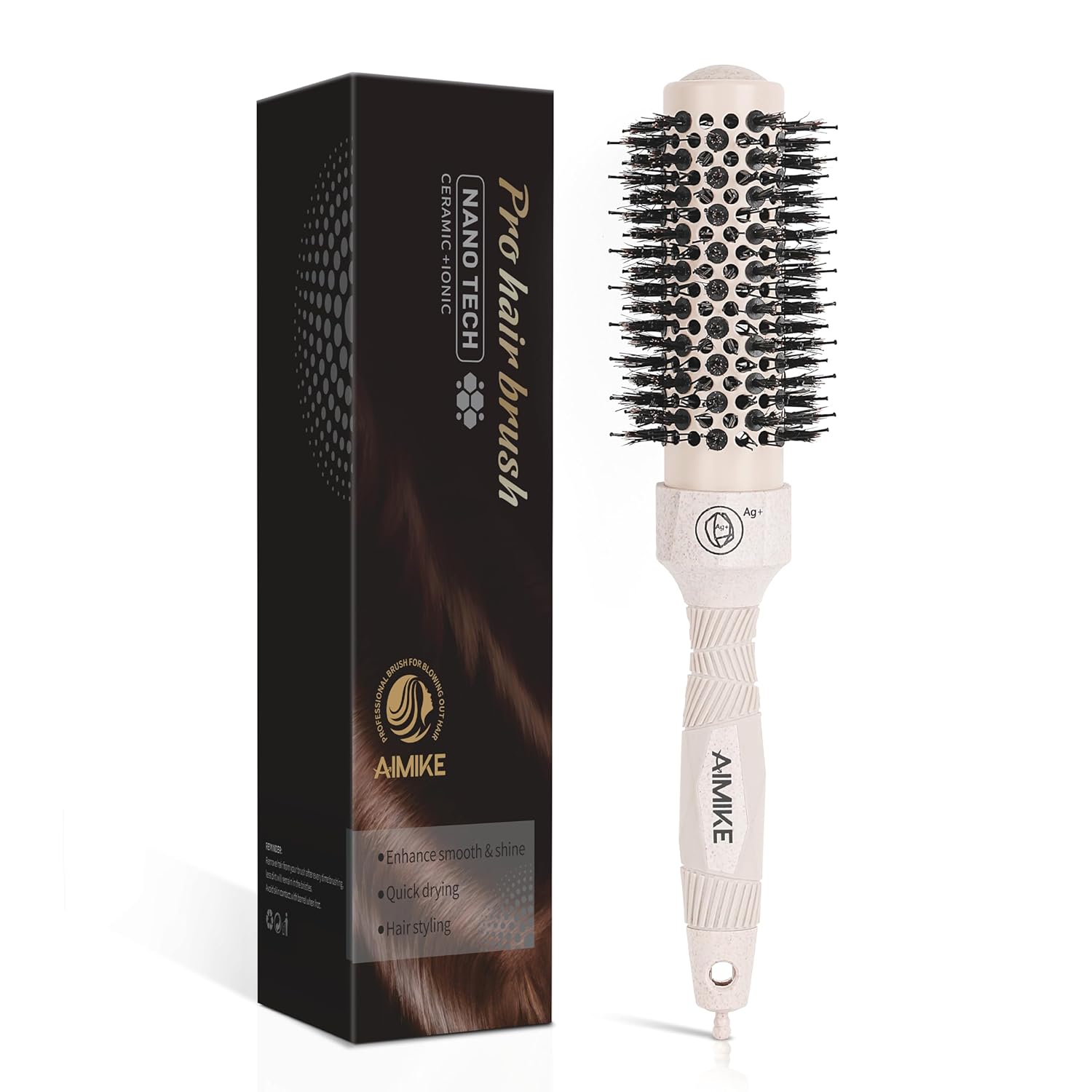 AIMIKE Round Brush for Blow Drying, Round Hair Brush with Nano Thermal Ceramic Tech, Round Barrel Brush for Blow Out Volume, Hair Styling, Curling (2.6 inch, Barrel 1.34 inch)