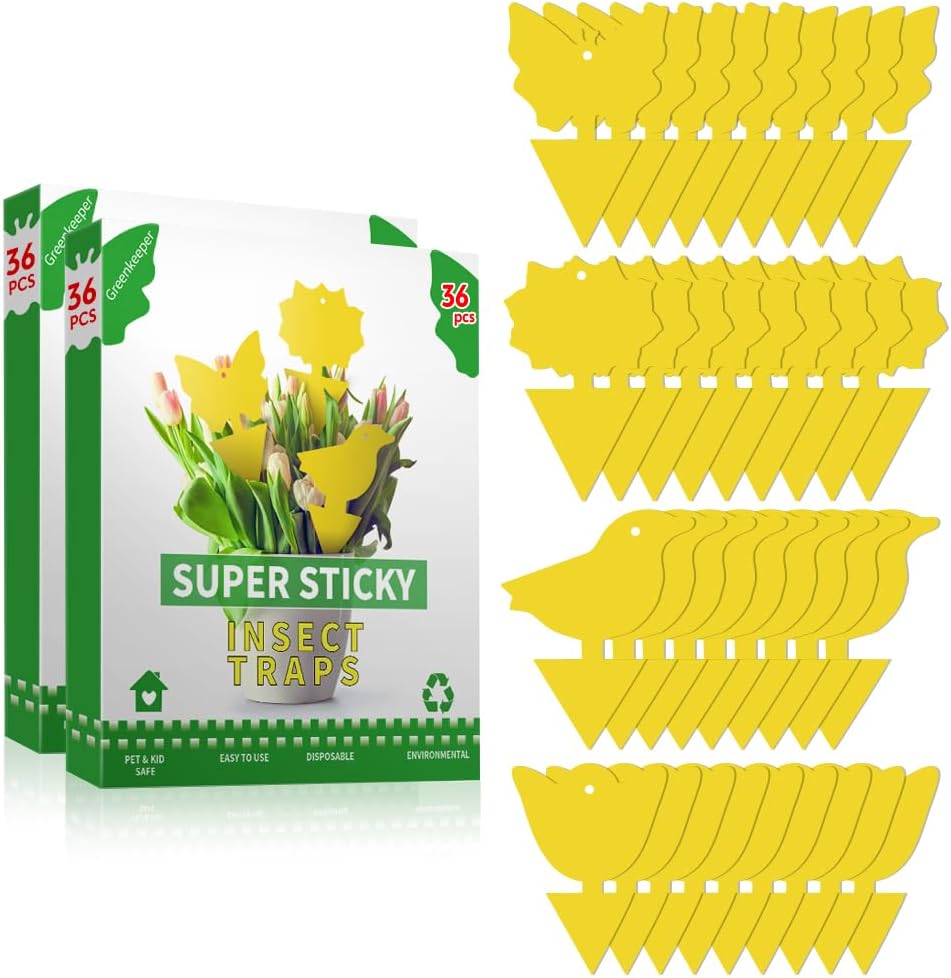 72 Pcs Sticky Traps for Fruit Fly, Whitefly, Fungus Gnat, Mosquito and Bug, Yellow Sticky Insect Catcher Traps for Indoor/Outdoor/Kitchen, Extremely Sticky Fly Trap, Non-Toxic