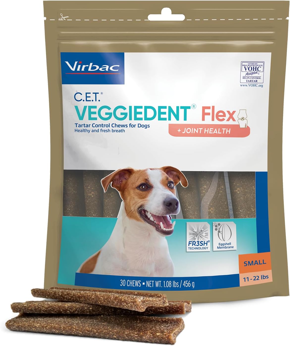 Virbac C.E.T. VEGGIEDENT Flex Tartar Control Chews for Dogs - Small