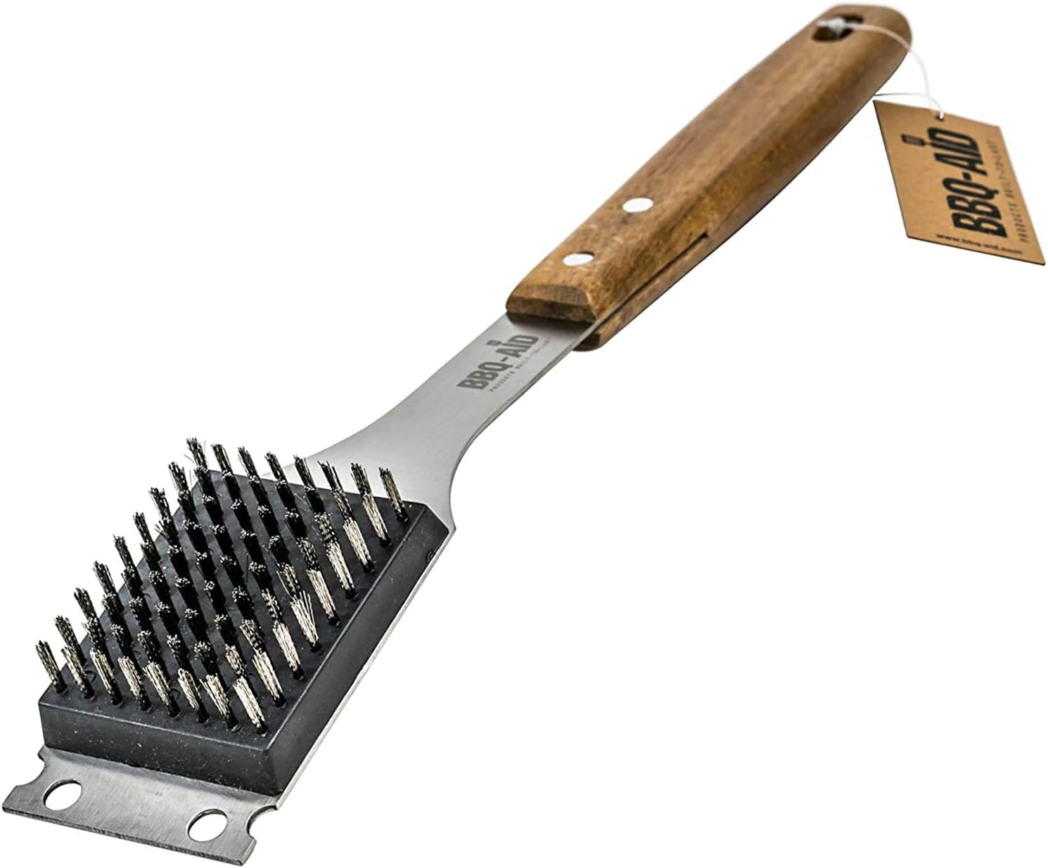 BBQ-Aid Grill Brush and Scraper for Barbecue  Grill Brush for Outdoor Grill with Extended, Large Wooden Handle and Replaceable Stainless Steel Bristles Head No Scratch- BBQ Grill Brush for Any Grill