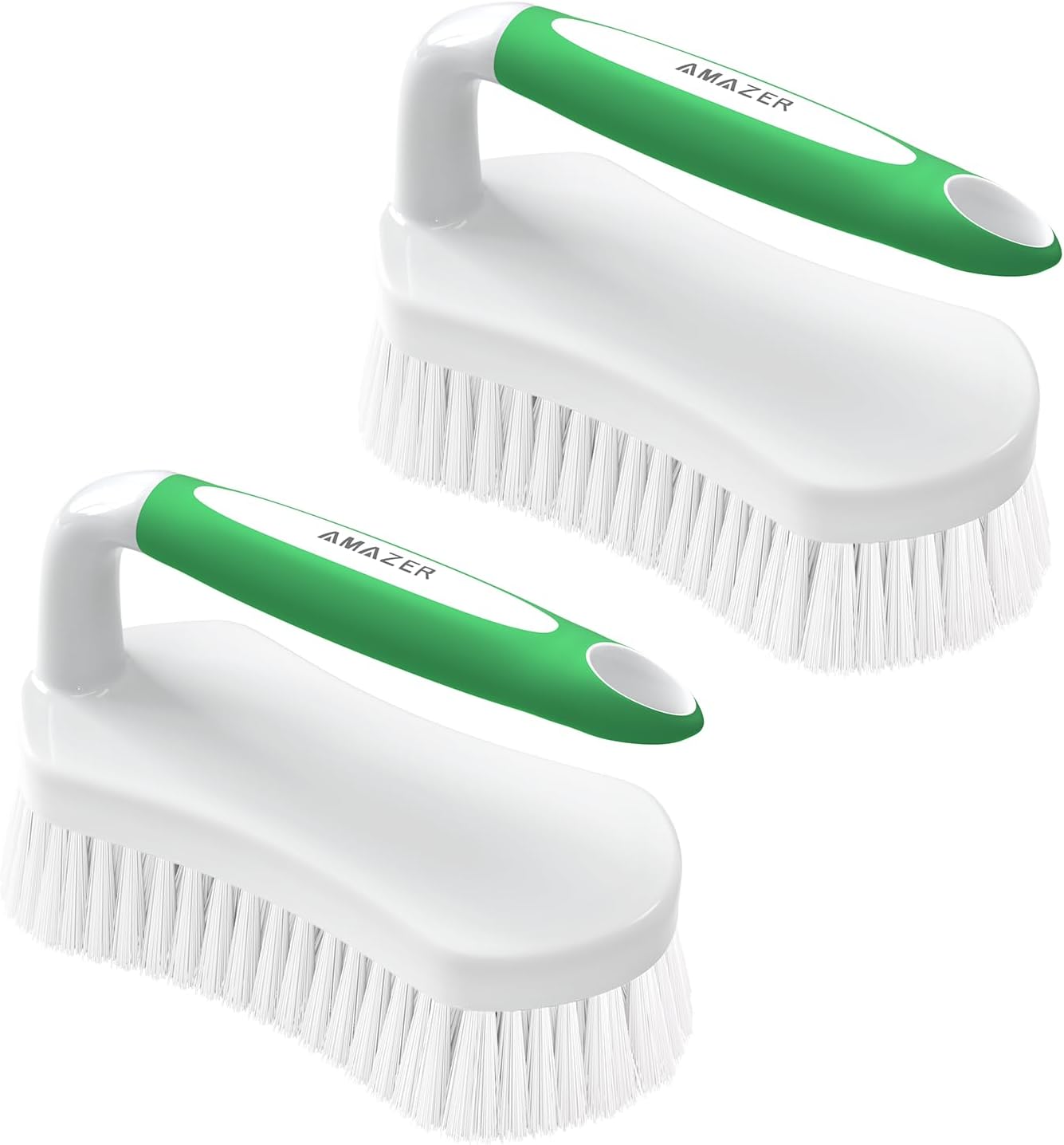 Amazer Scrub Brush for Cleaning Comfort Grip Shower Scrubber Stiff Bristles with Handle Heavy Duty Cleaner Brush for Tub Sink Carpet Floor - Pack of 2 (Green+Green)