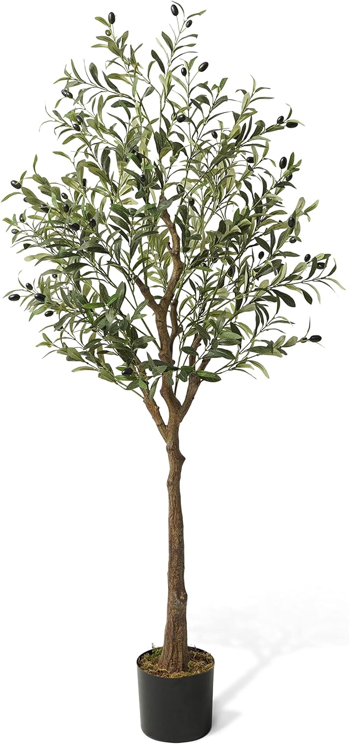 CAPHAUS 5 Feet, 60 Inch, Artificial Olive Tree, Faux Plant in Pot, Faux Olive Branch and Fruit, Fake Potted Topiary Tree with Dried Moss for Indoor Home Office Modern Housewarming Decoration Gift