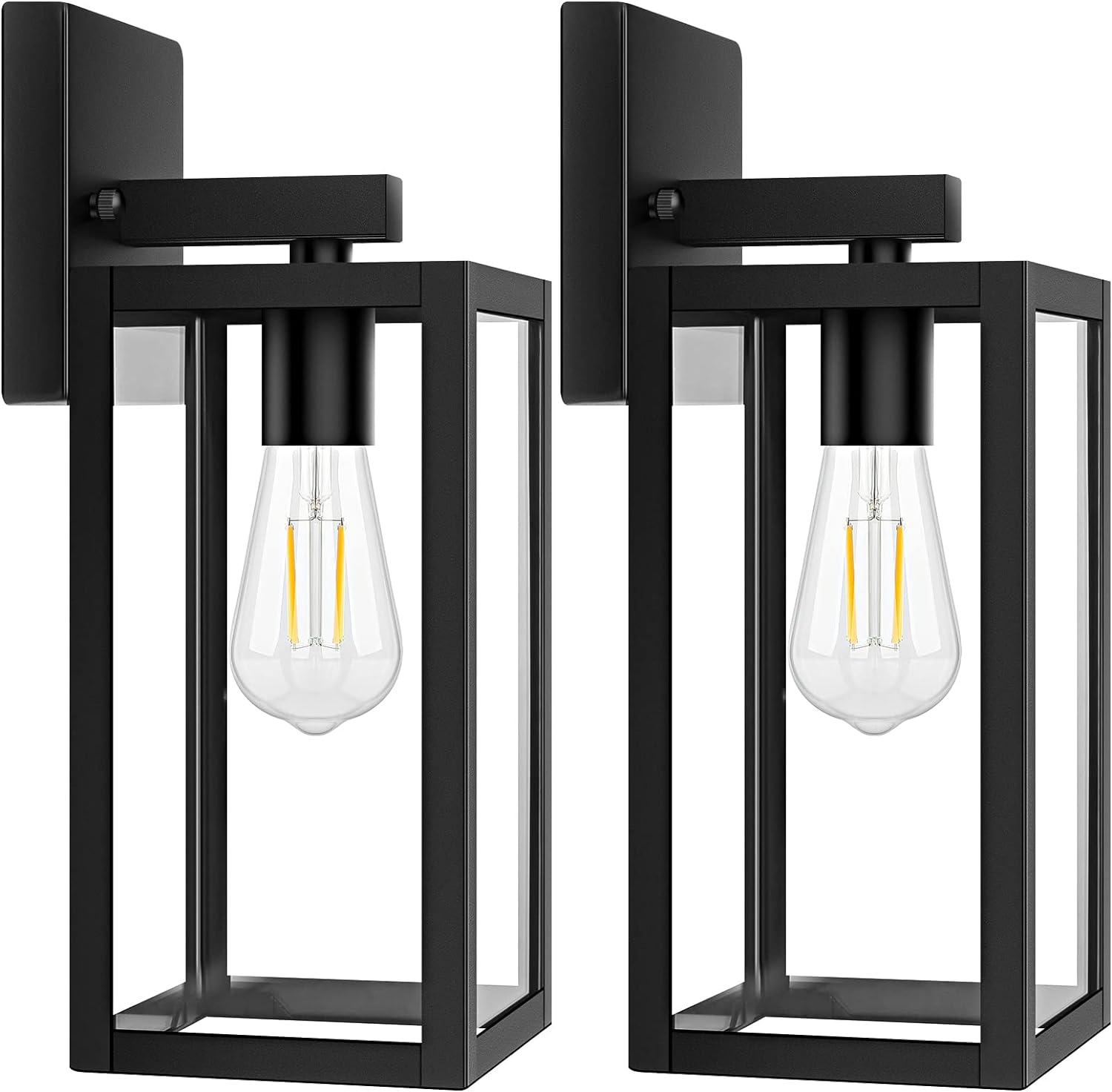 2-Pack Outdoor Light Fixtures Wall Mount, Waterproof Exterior Wall Lanterns with Clear Glass, Anti-Rust Outside Black Wall Sconces, Front Porch Lights for House Garage Doorway, Bulbs Not Included