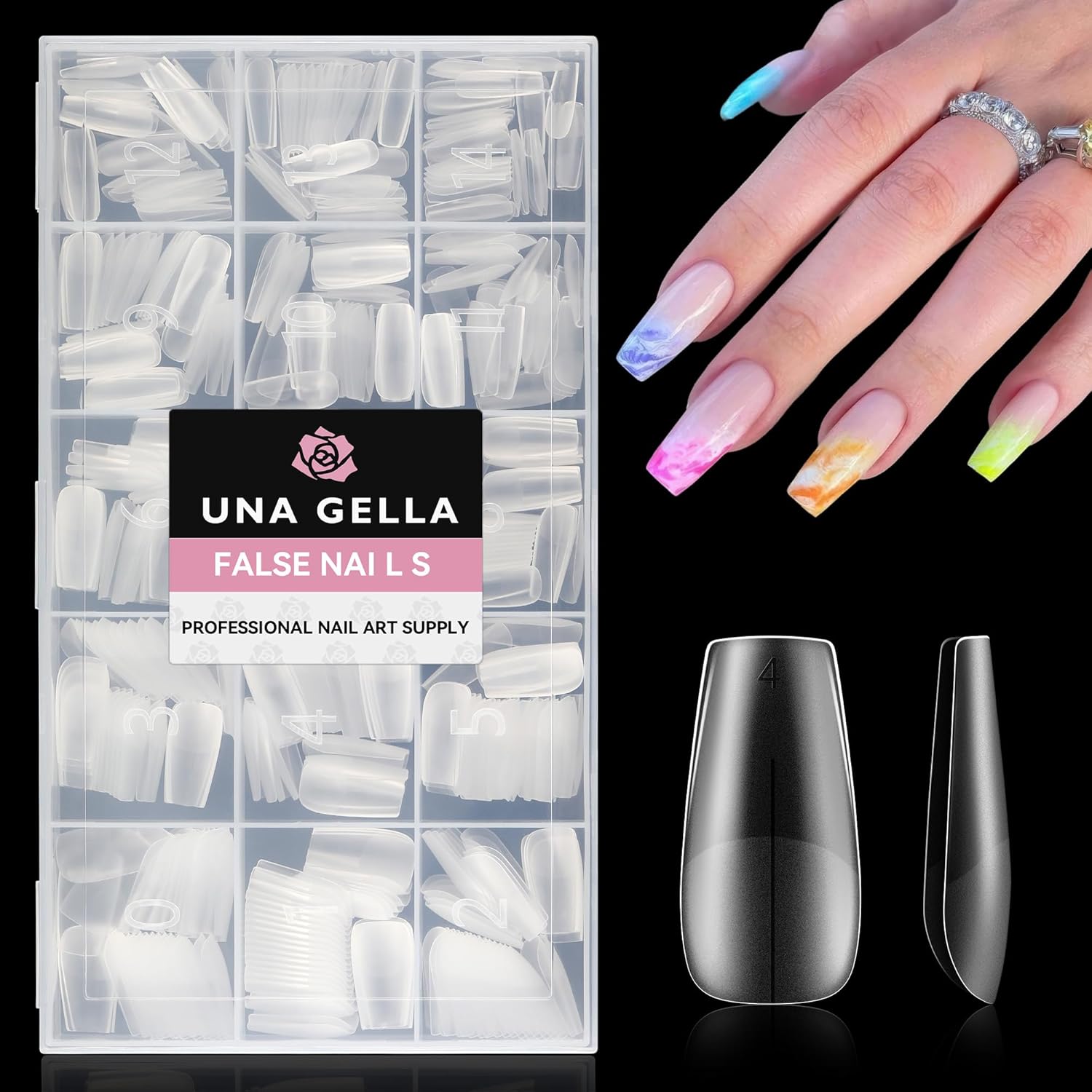 UNA GELLA Coffin Nail Tips Pre-buff Soft Gel X Nail Tips Matte Coffin False Nails Tips Acrylic Full Cover 312Pcs 15Sizes Gelly Press On Nails Fake Nail Tips for Nail Extension DIY Salon