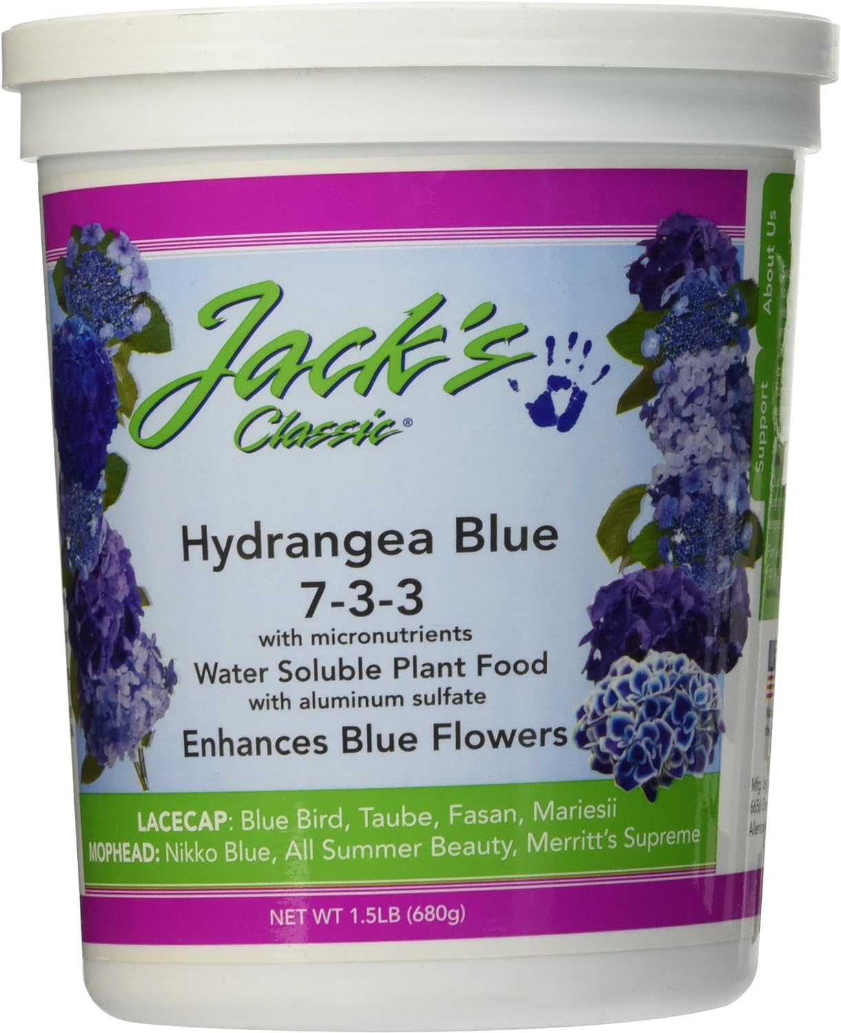 Jack' Classic 7-3-3 Hydrangea Blue Water-Soluble Fertilizer with Micronutrients to Enhance Blue Flowers, 1.5lbs