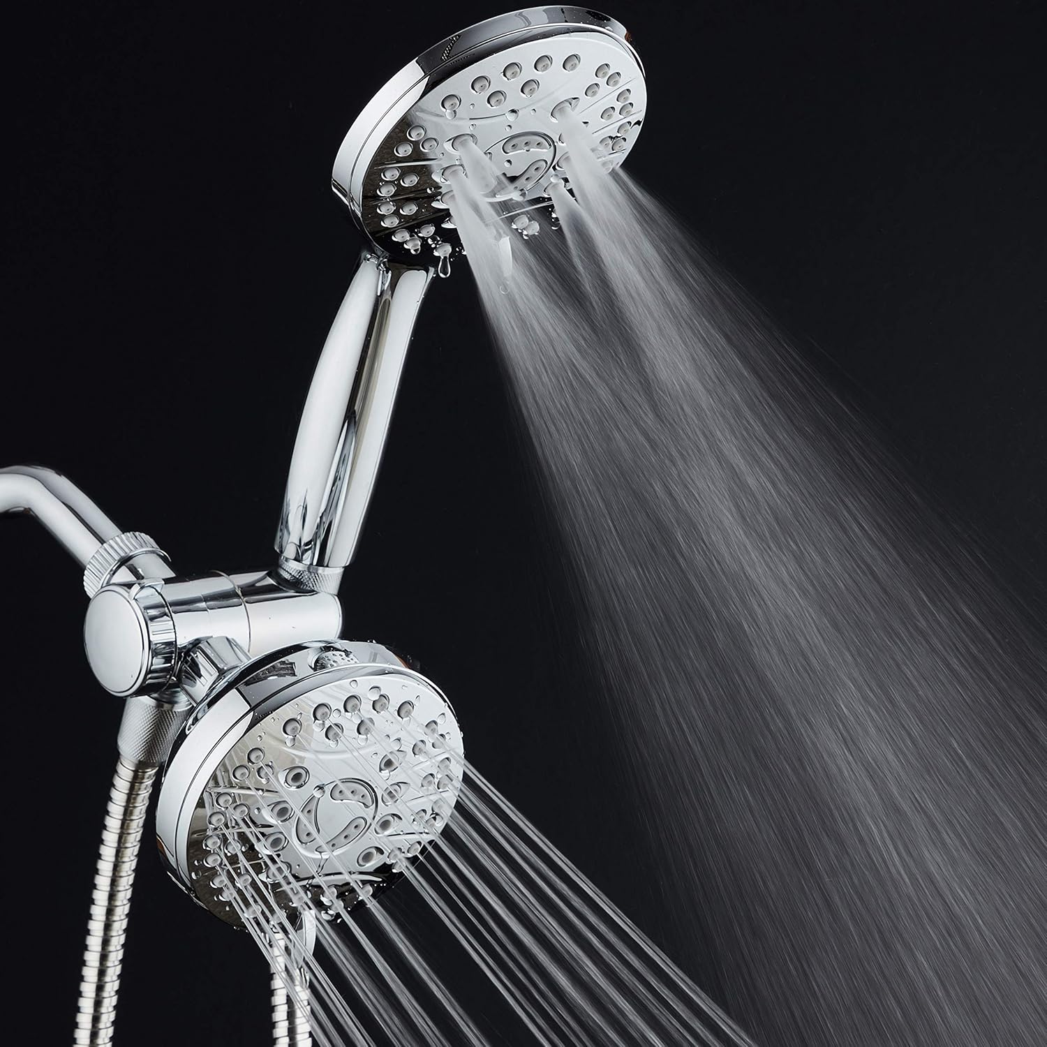 High Pressure 48-mode Luxury 3-way Combo  Dual Rain & Handheld Shower Head  Extra Long 6 Foot Stainless Steel Hose  Extra Large Face  Anti Clog Jets  All Chrome Finish  Top US Brand