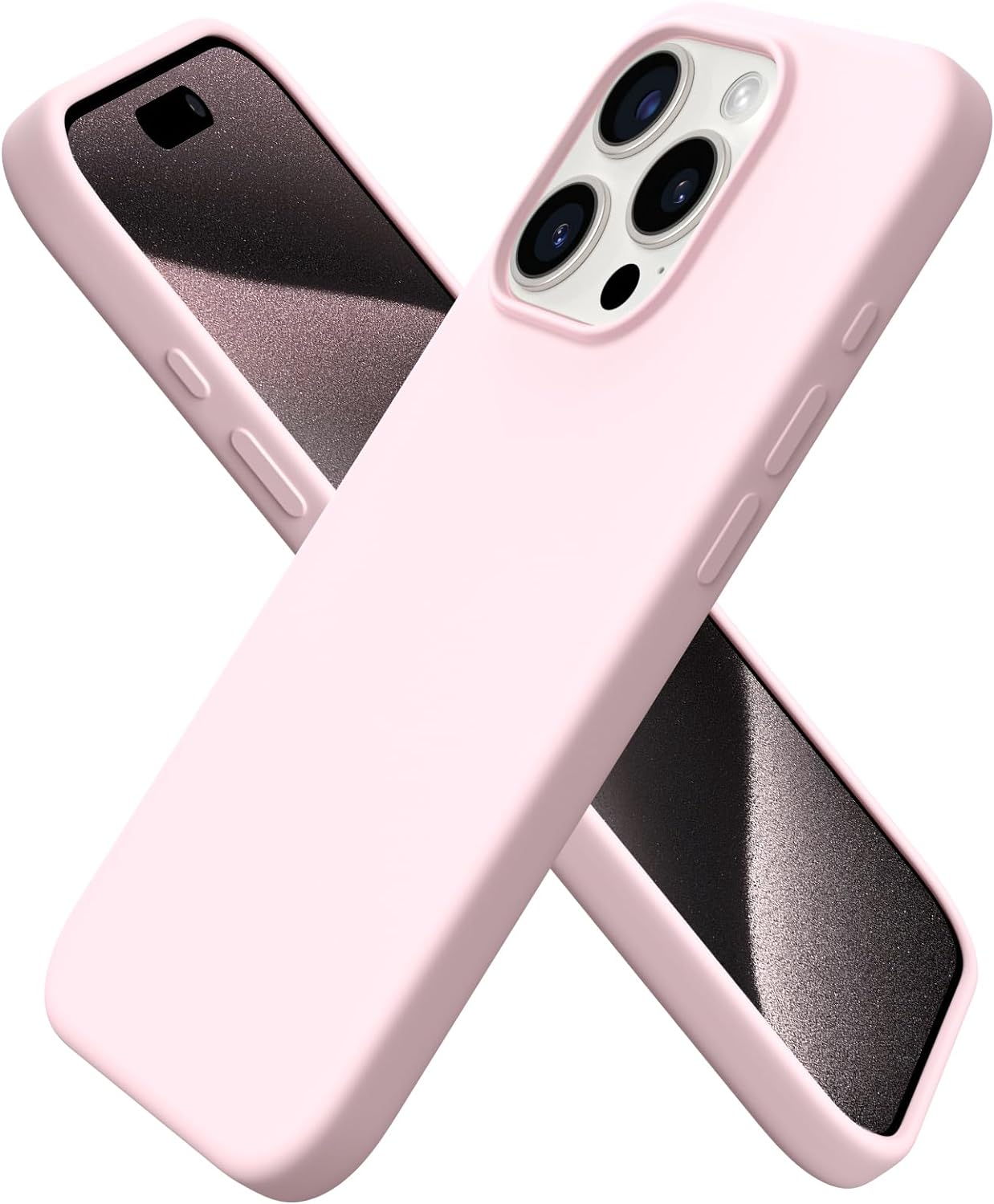 ORNARTO Compatible with iPhone 15 Pro Case 6.1, Liquid Silicone 3 Layers Full Covered Soft Gel Rubber Cover, Shockproof Protective Slim Phone Case with Anti-Scratch Microfiber Lining-Chalk Pink