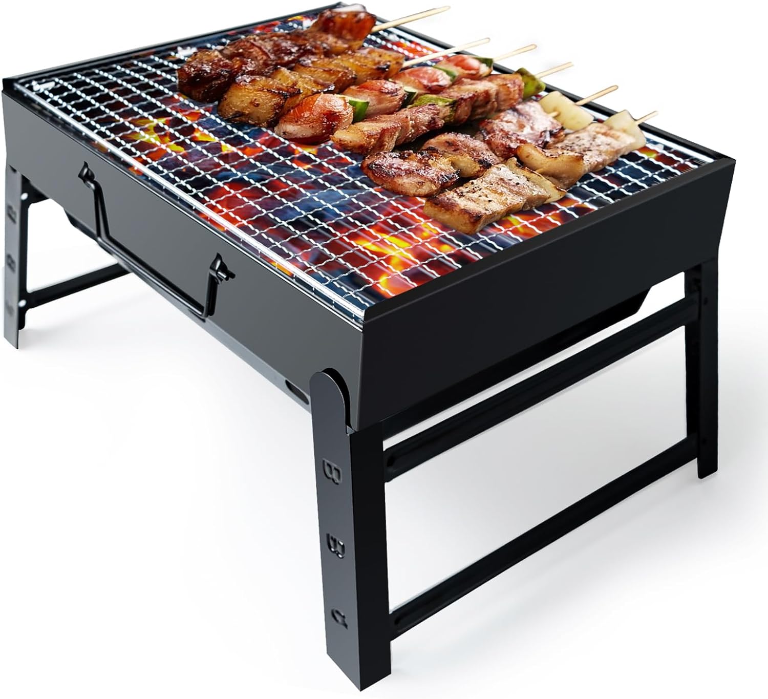 BBQ Barbecue Grill, Portable Foldable Charcoal Grill for Outdoor, Stainless Steel BBQ Tabletop Smoker for Picnic, Garden, Terrace, Camping, Travel, Hiking