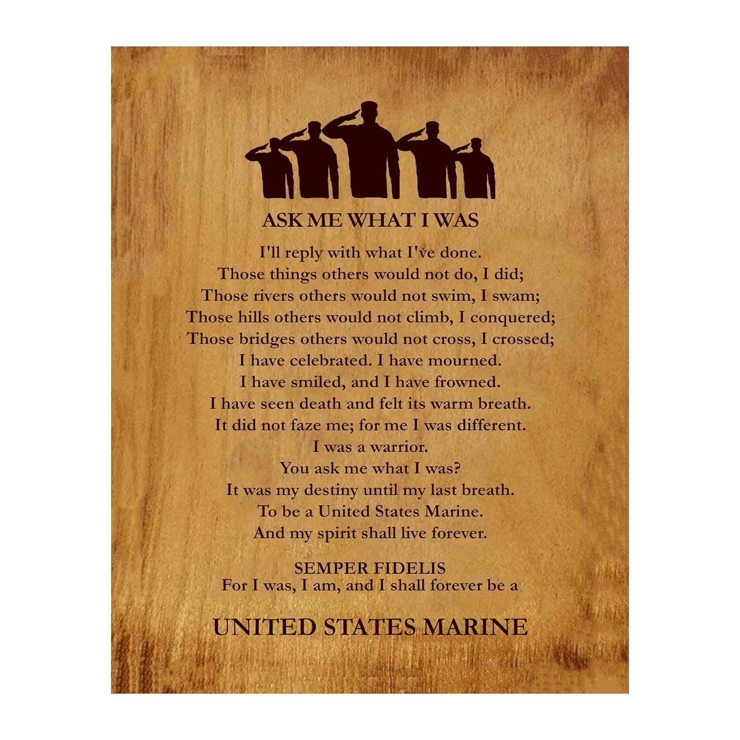 Ask Me What I Was - US Marine Corps Patriotic Wall Art Decor Poster, This Wood Grain Typographic Wall Decor Print Is Ideal For Home, Office, & Military Decor, Gift for All Marines Unframed -8x10"