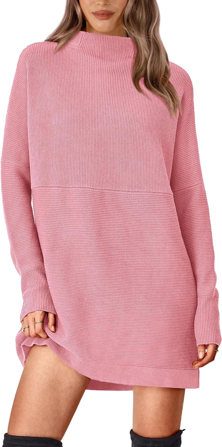 BTFBM Women' Casual Knit Long Pullover Sweaters Tops Mock Neck Long Sleeve Oversized Fall Winter Sweater Dresses 2024