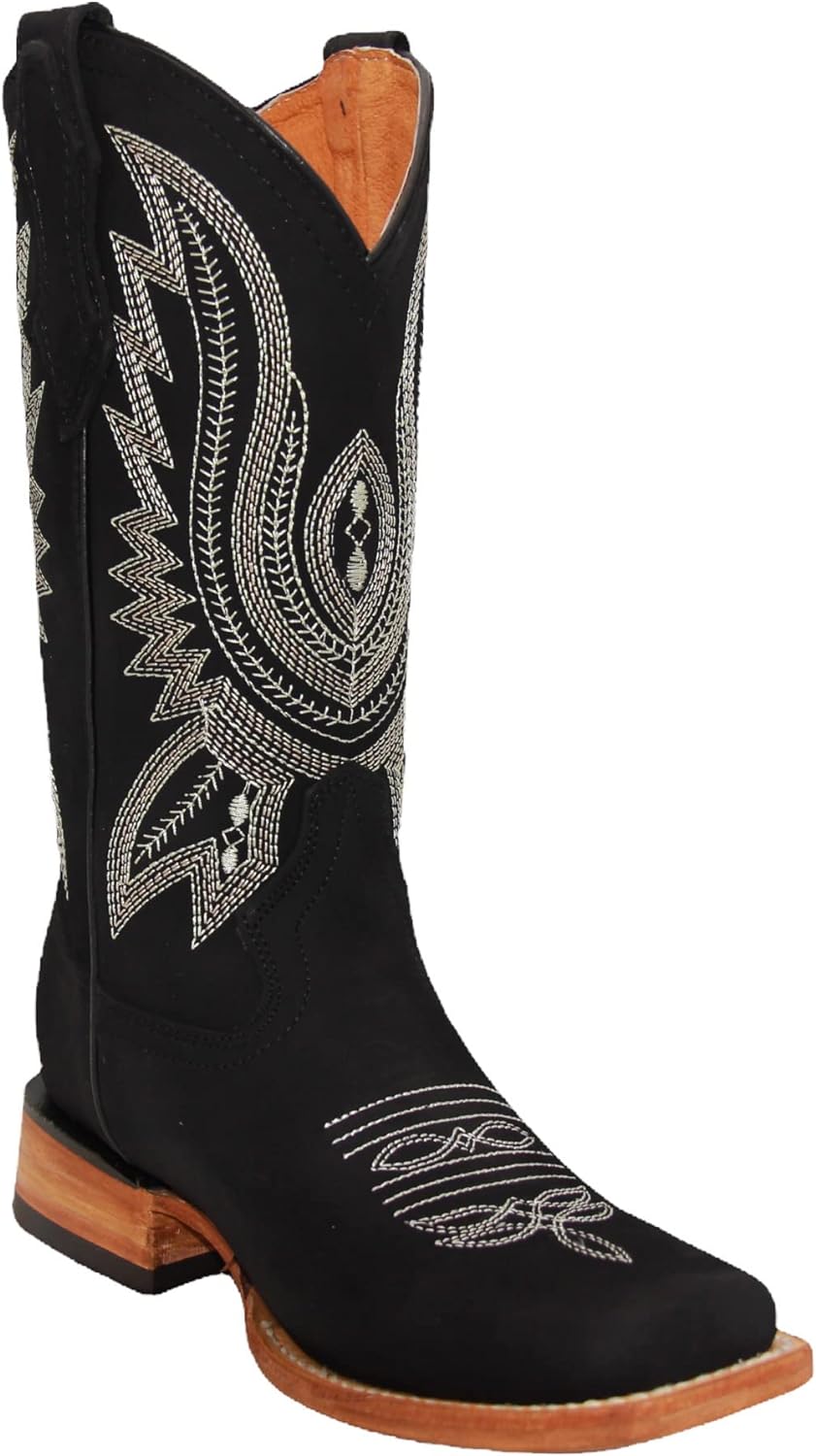 Womens Leather Western Boot Square Toe Cowboy Boot For Women Mid Calf