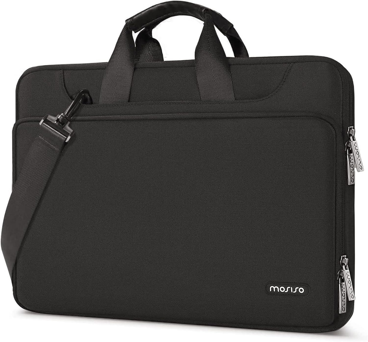 MOSISO 360 Protective Laptop Shoulder Bag Compatible with MacBook Air 13 M2 A2681 M1 A2337 A2179 A1932/Pro M2 M1 A2338 A2251 A2289 A2159 A1989 A1706 A1708,Matching Color Sleeve with Belt, Black