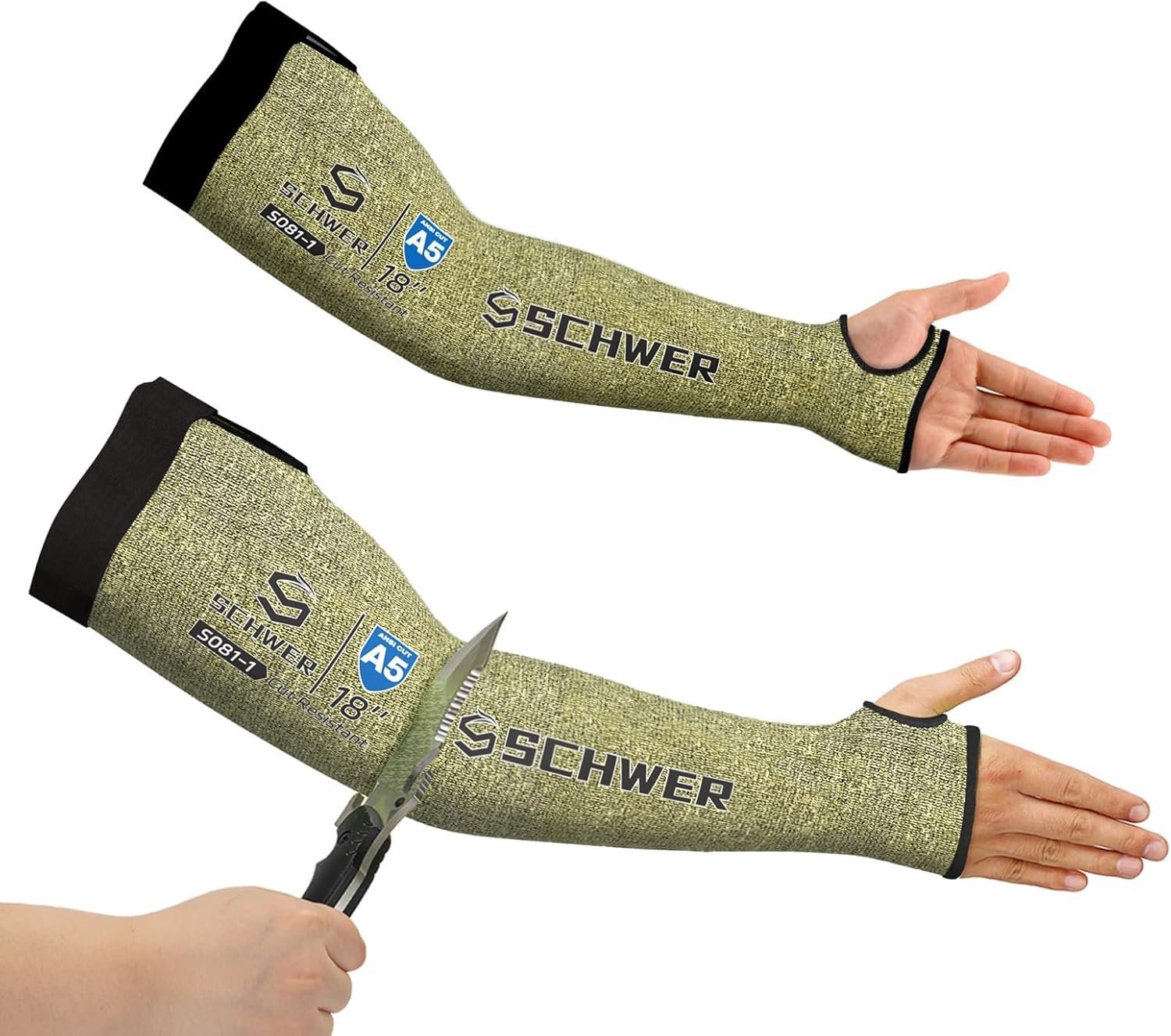 Schwer MINI-SOFT Arm Protection Sleeves S081, ANSI A5 Cut Resistant Sleeves with Thumbhole, Flame Resistant Welding Sleeves for Work, Kitchen, Farmers Sleeves for Gardening Arm Guards for Biting