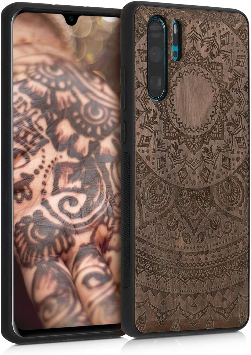 kwmobile Wood Case Compatible with Huawei P30 Pro Case - Cover - Indian Sun Dark Brown