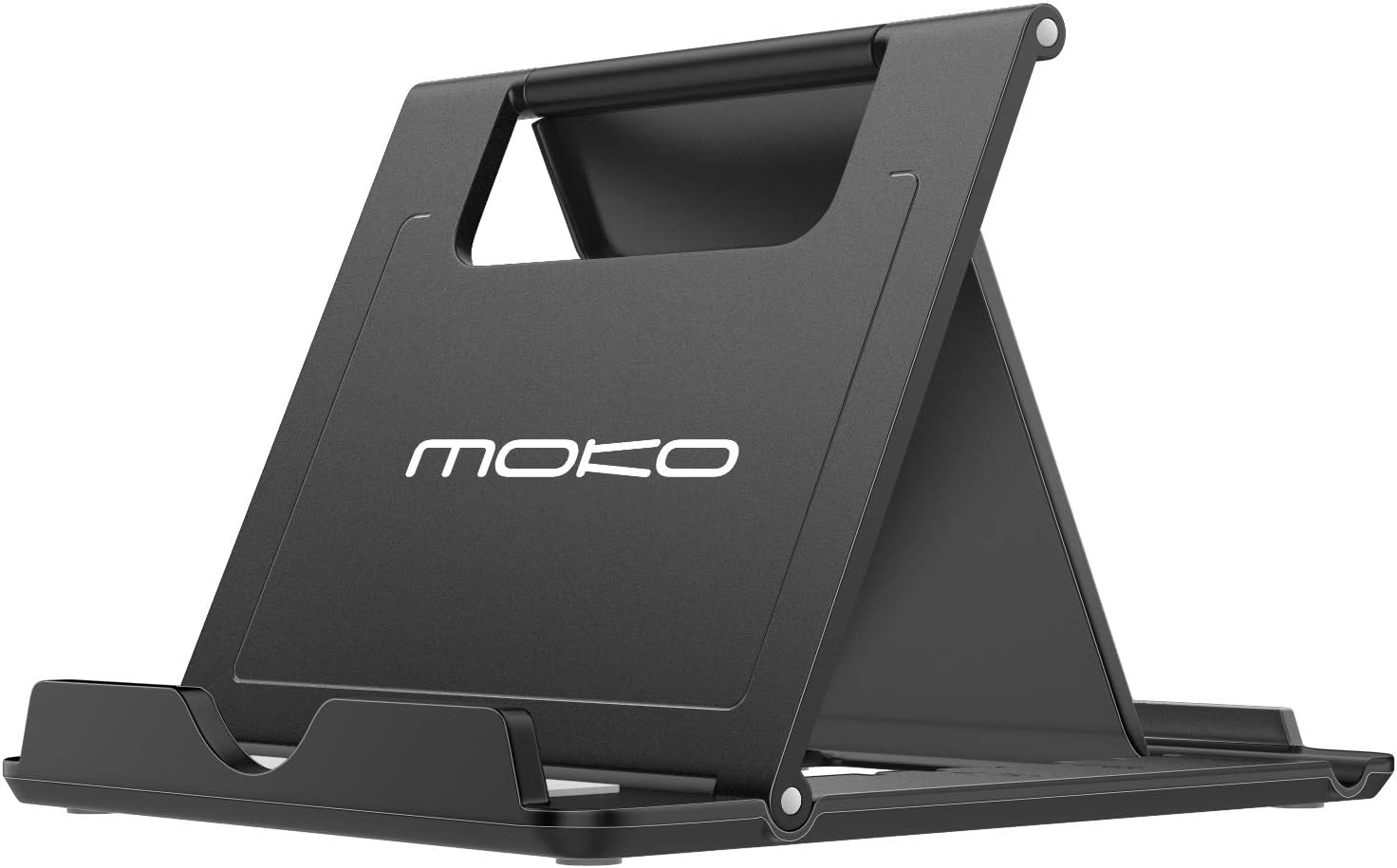 MoKo Phone/Tablet Stand, Foldable Desktop Holder Fit with iPhone 15/Plus/Pro/Pro Max, iPhone 14/Pro/Max, iPad 9/ iPad Mini 6, iPad Pro 11, 10.2, 12.9, Air 5/4/3, Mini 5, Steam Deck, Black (Large)