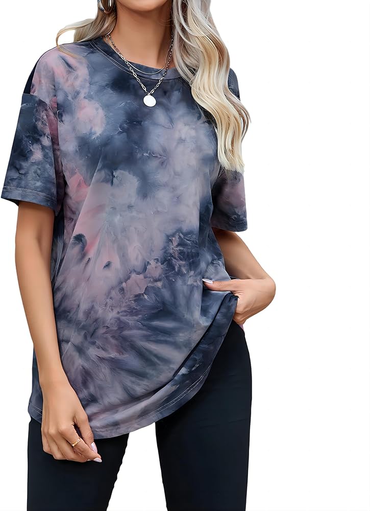 SOLY HUX Women's Tie Dye T Shirts Short Sleeve Round Neck Shirts Casual Summer Tees Tops