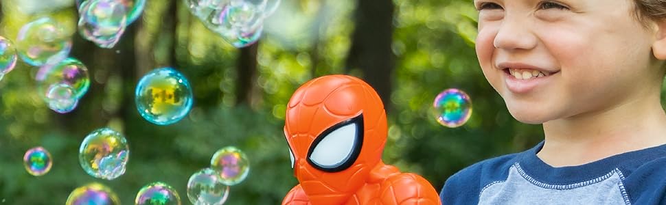 Little Kids Marvel Spider-Man Action Bubble Blower Machine, Includes Bubble Solution, Multi